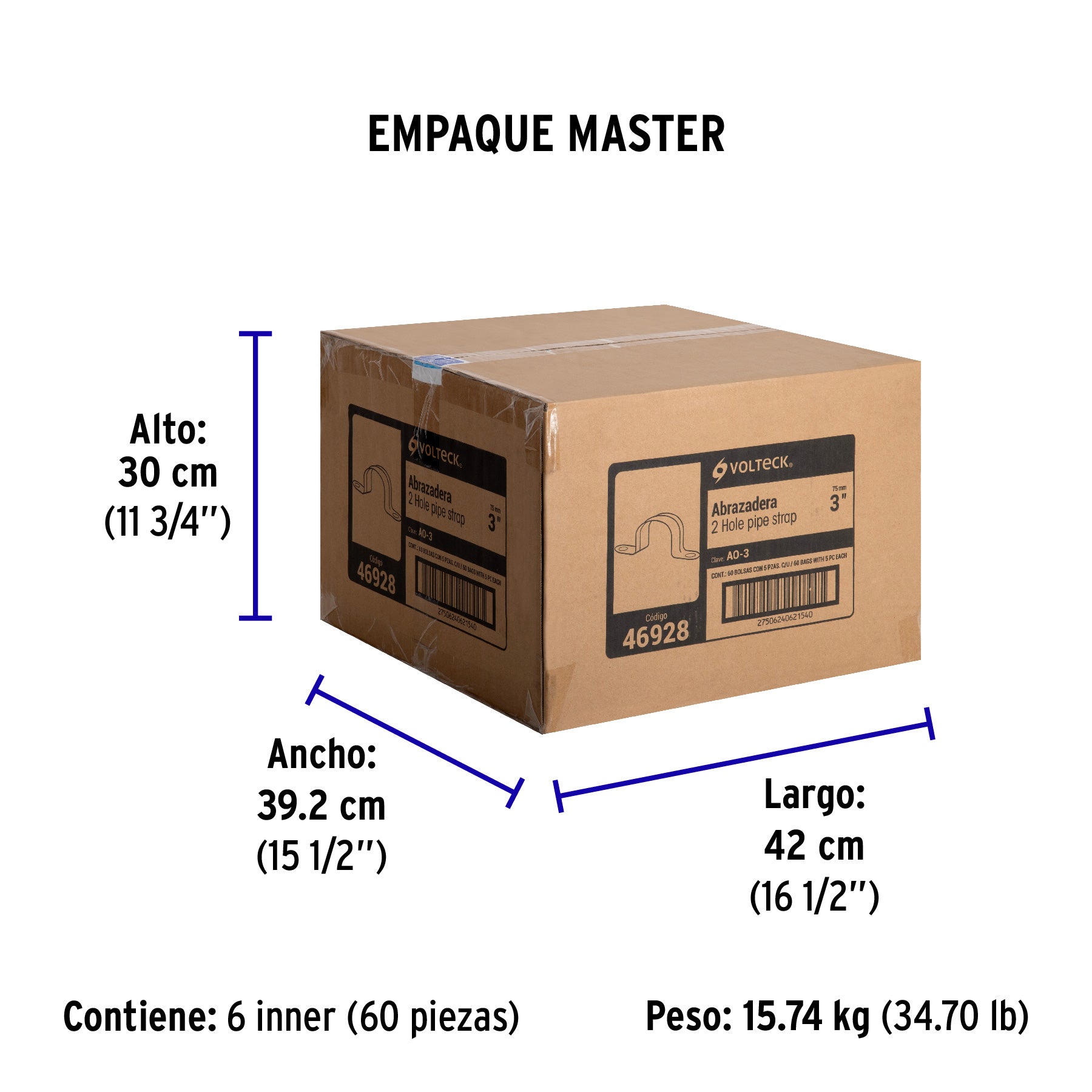 Bolsa c/5 abrazaderas tipo omega 3" p/tubo pared delgada - Empaque