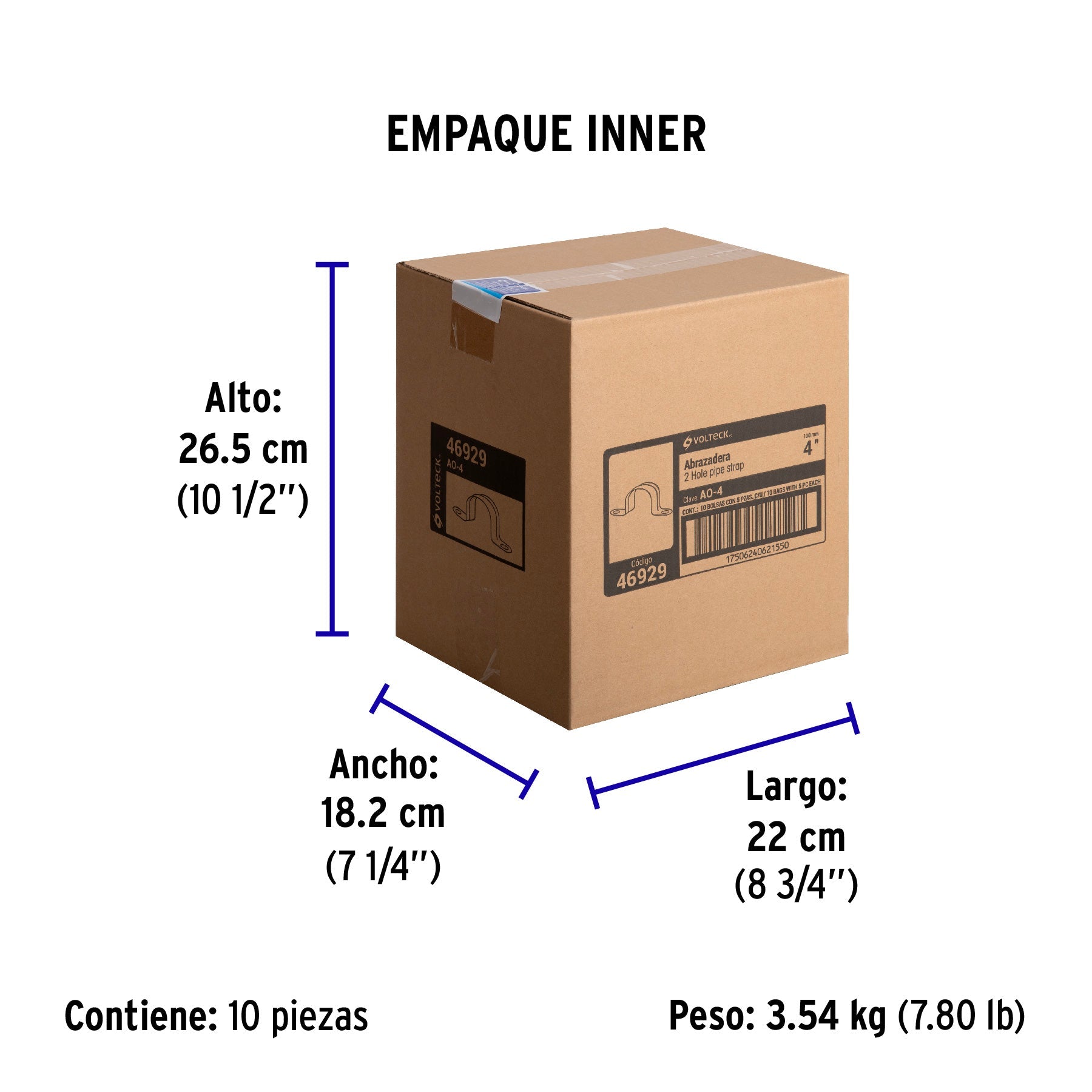 Bolsa c/5 abrazaderas tipo omega 4" p/tubo pared delgada - Empaque