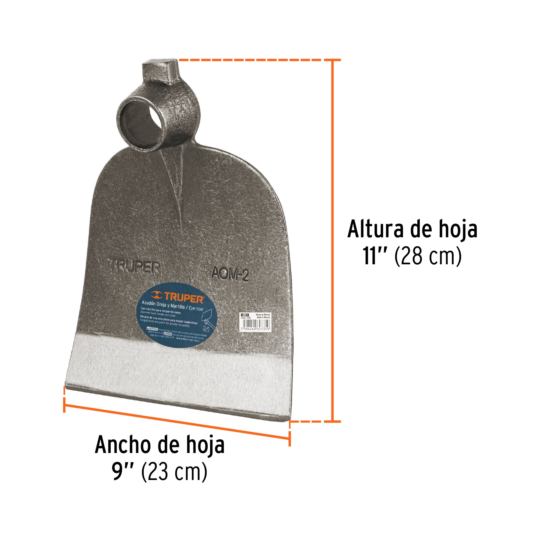 Azadón oreja y martillo No. 2 de 2.8 lb, sin mango, TRUPER