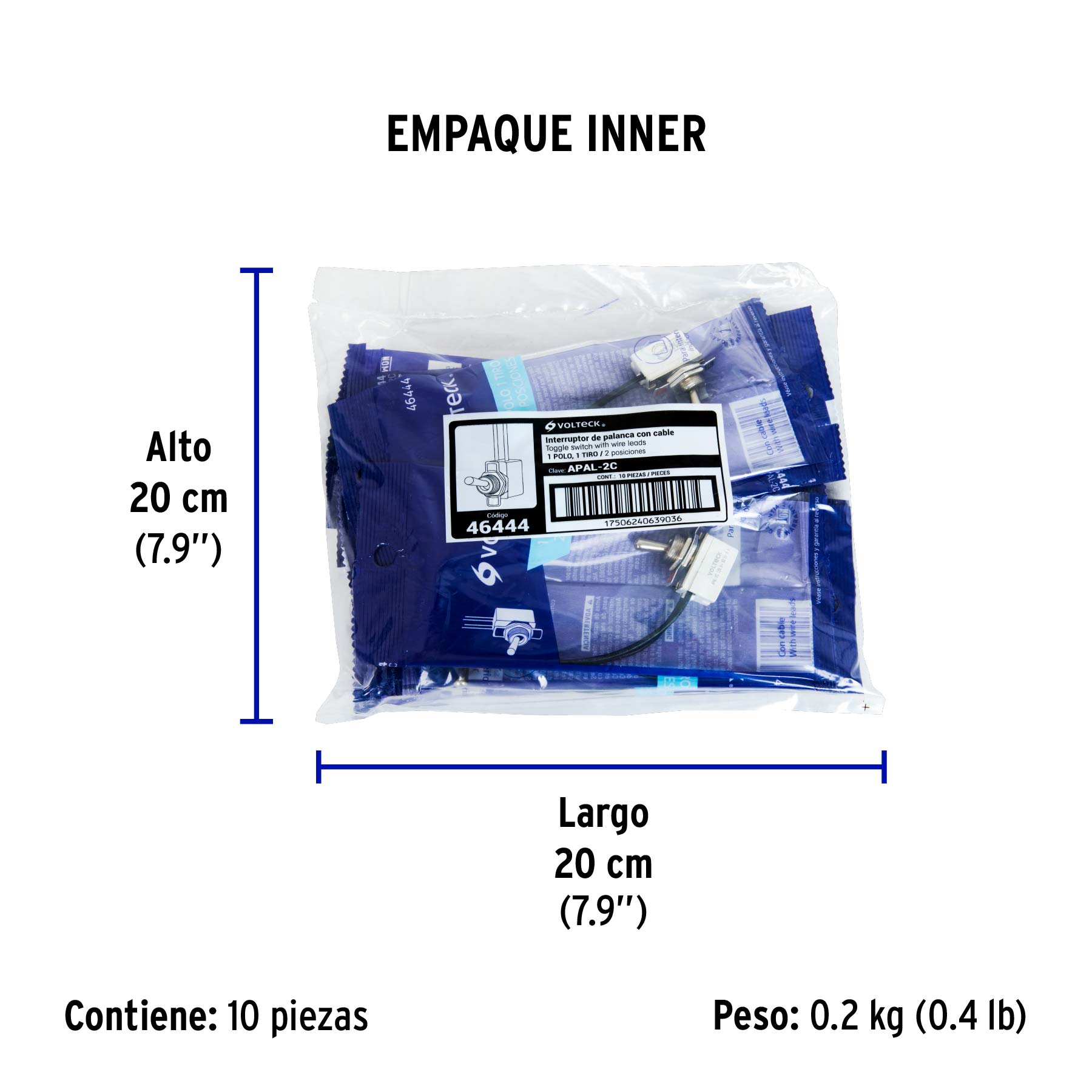 Interruptor de palanca con cable, 1 polo, on-off, VOLTECK - Empaque