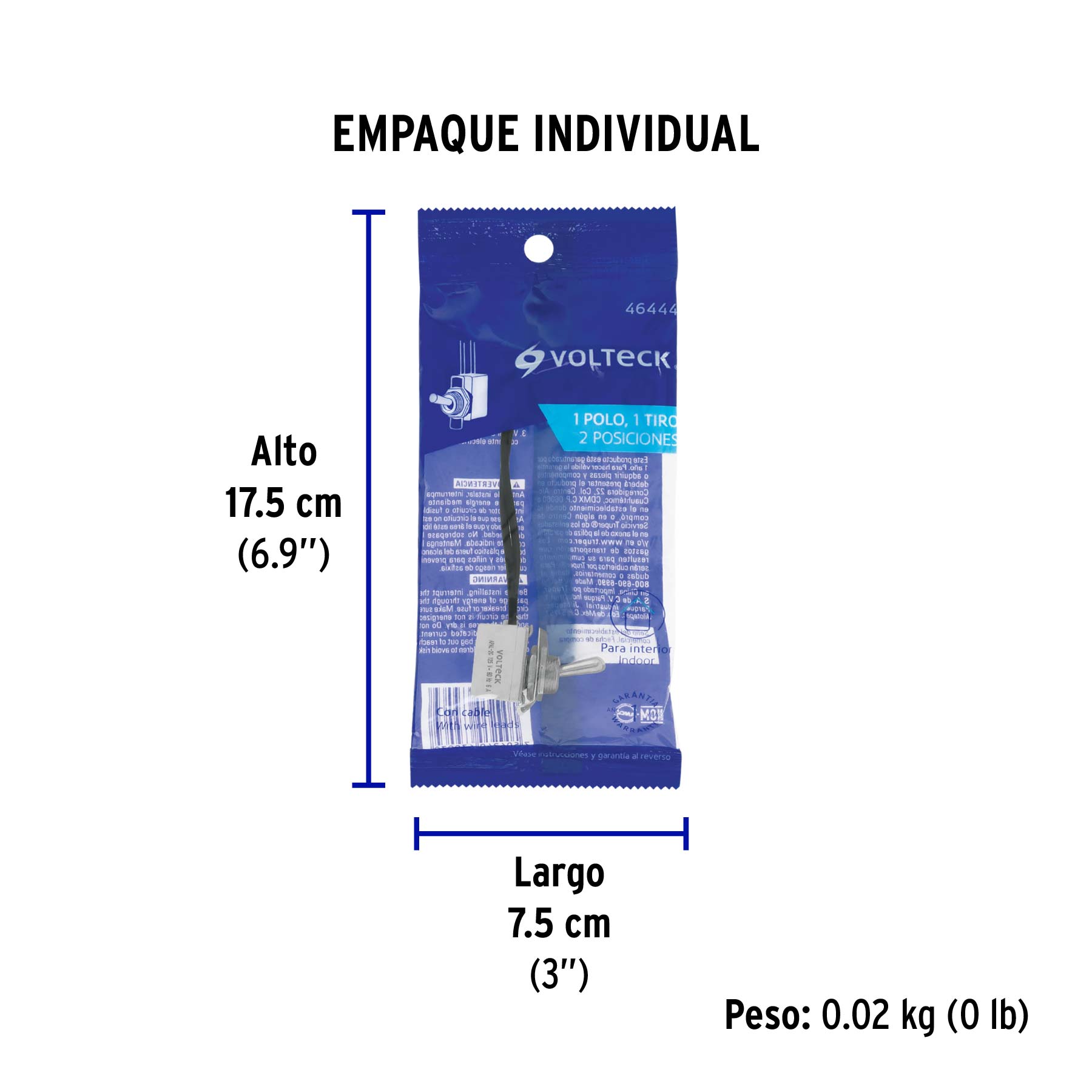 Interruptor de palanca con cable, 1 polo, on-off, VOLTECK - Empaque
