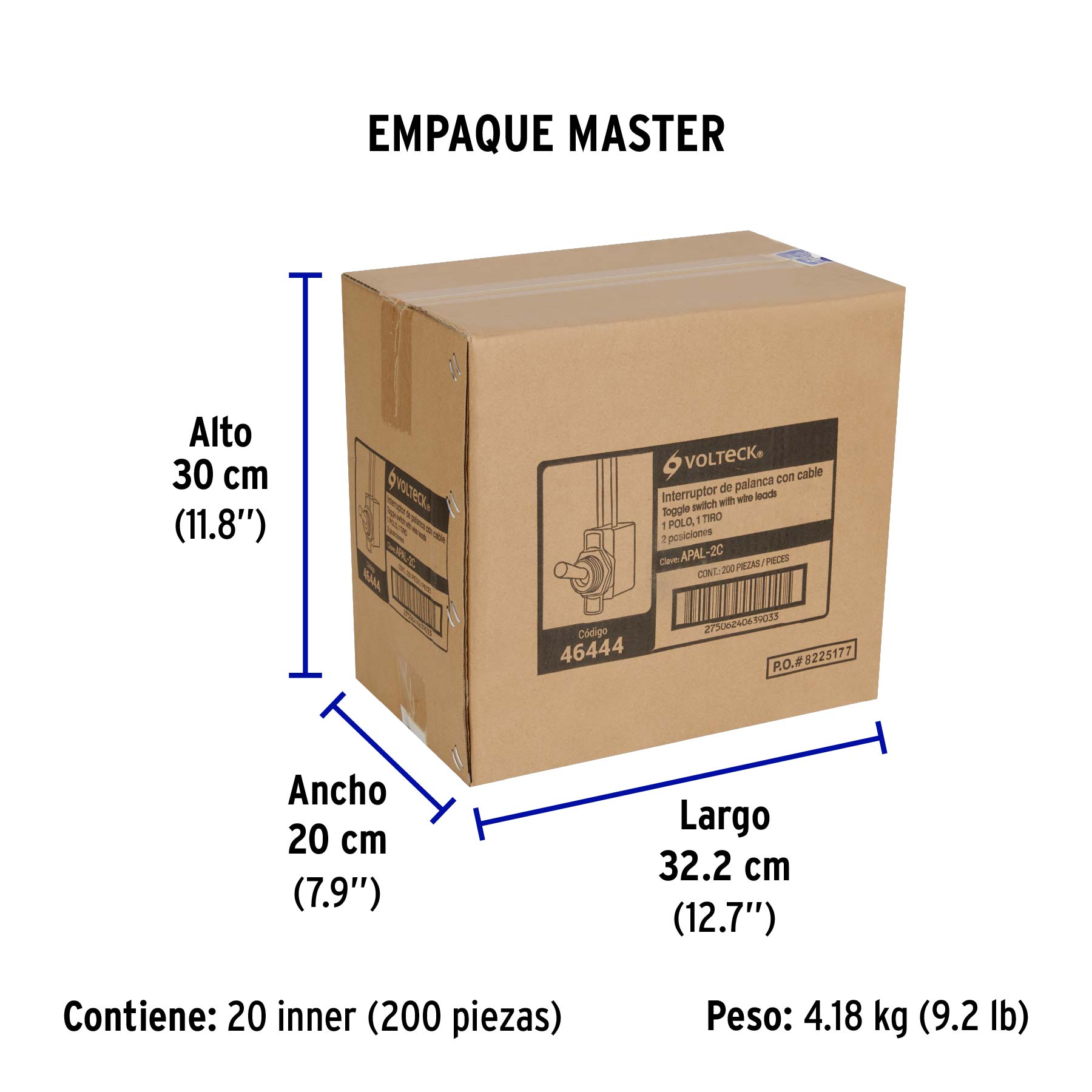 Interruptor de palanca con cable, 1 polo, on-off, VOLTECK - Empaque