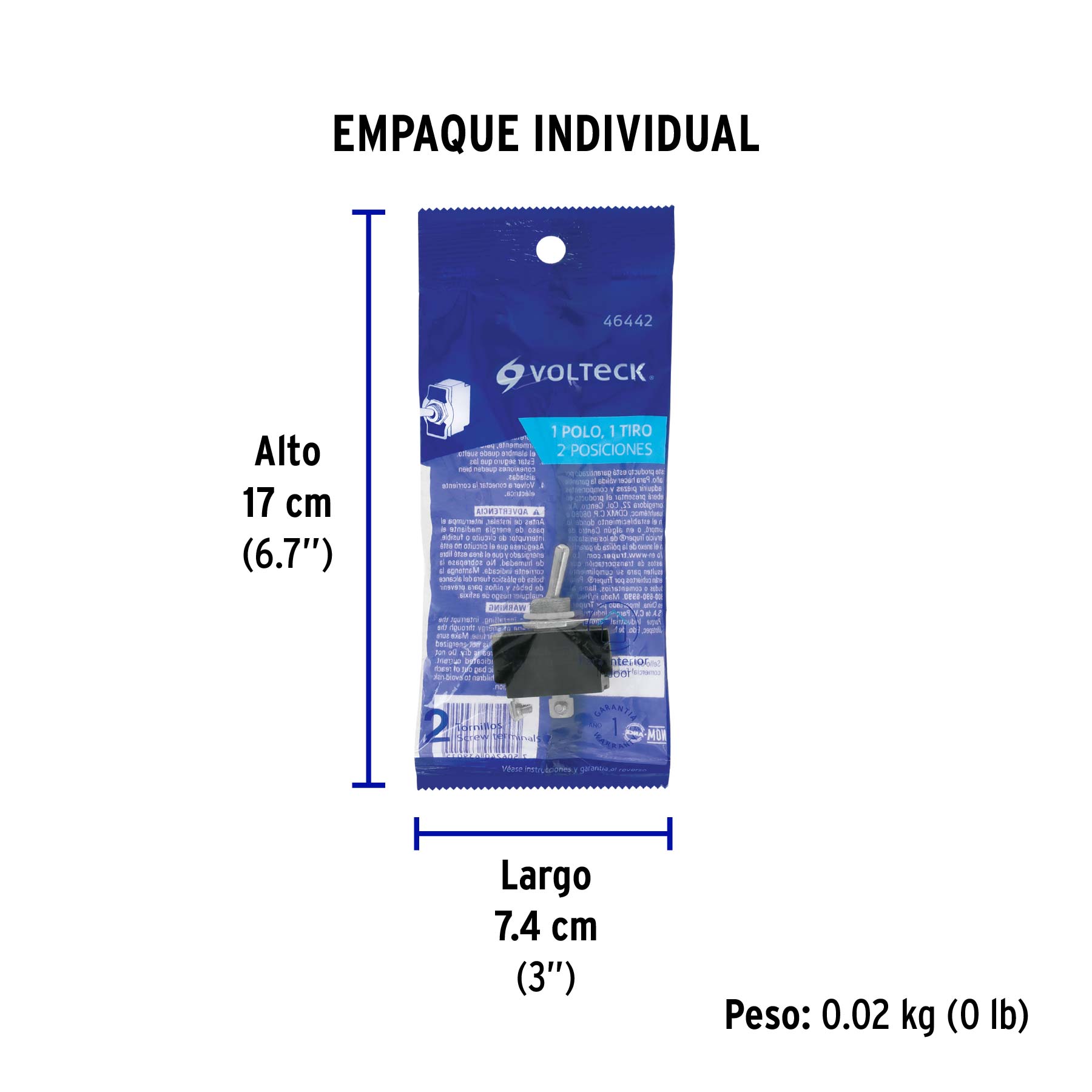 Interruptor de palanca, 1 polo, on-off, VOLTECK - Empaque