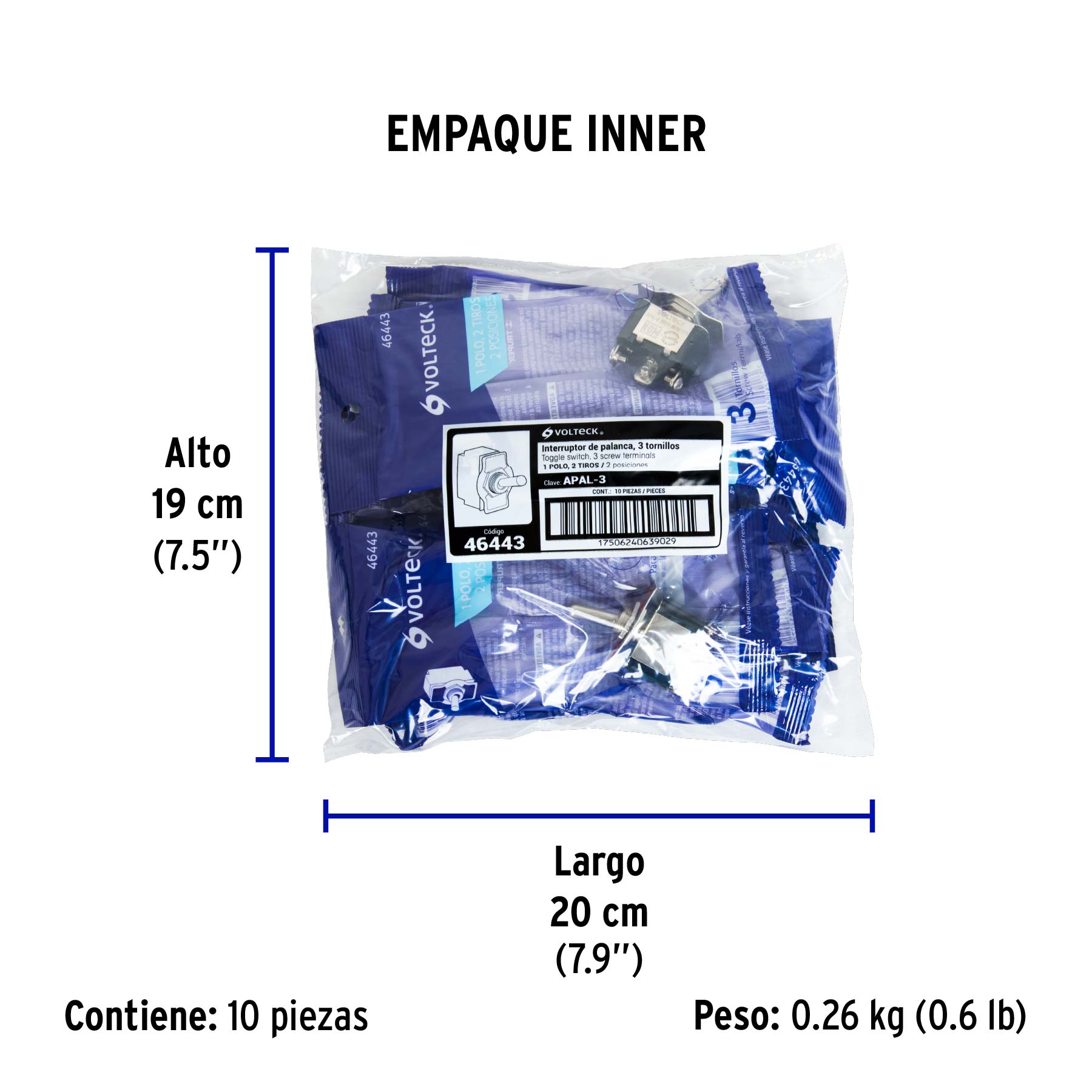 Interruptor de palanca, 1 polo, on-on, VOLTECK - Empaque