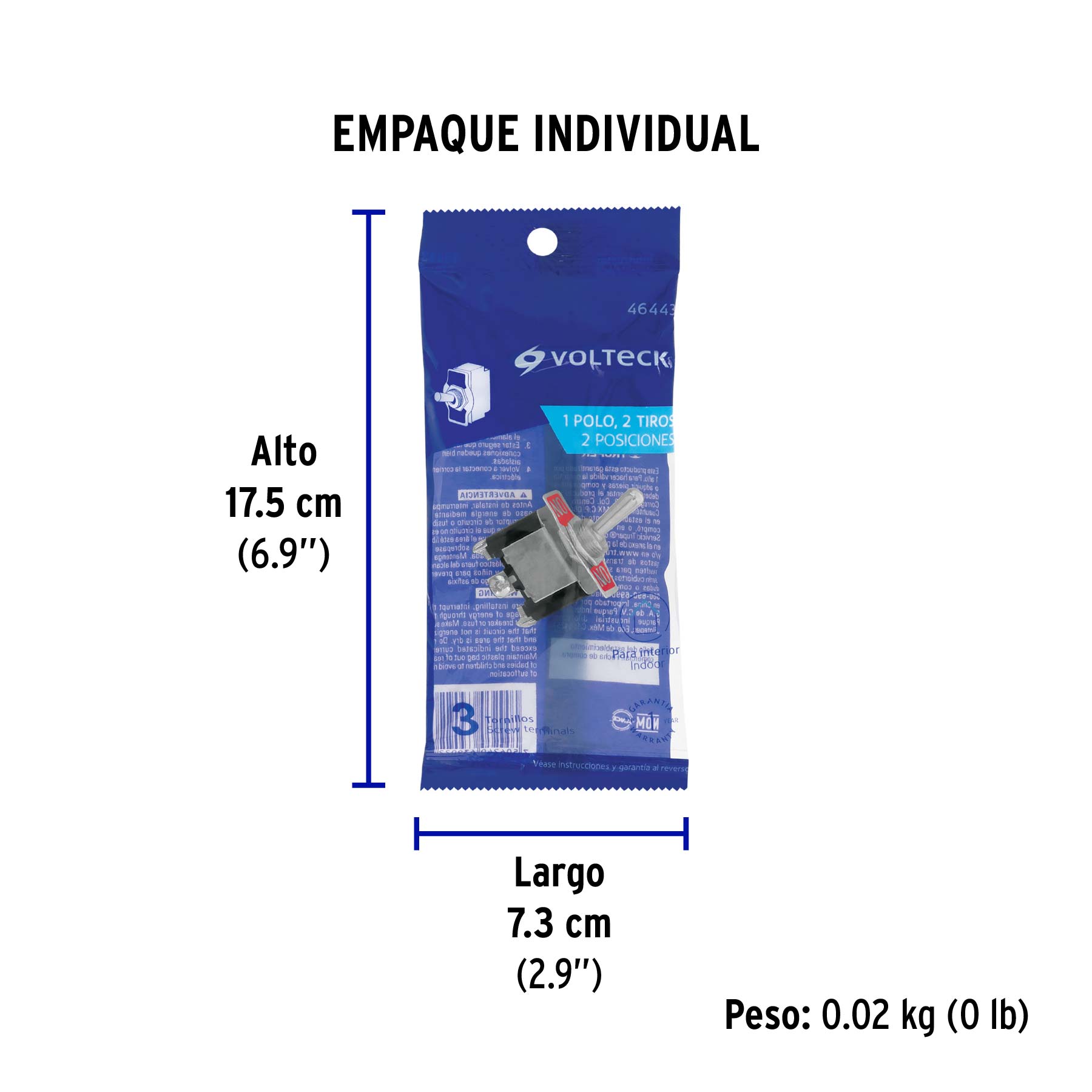 Interruptor de palanca, 1 polo, on-on, VOLTECK - Empaque