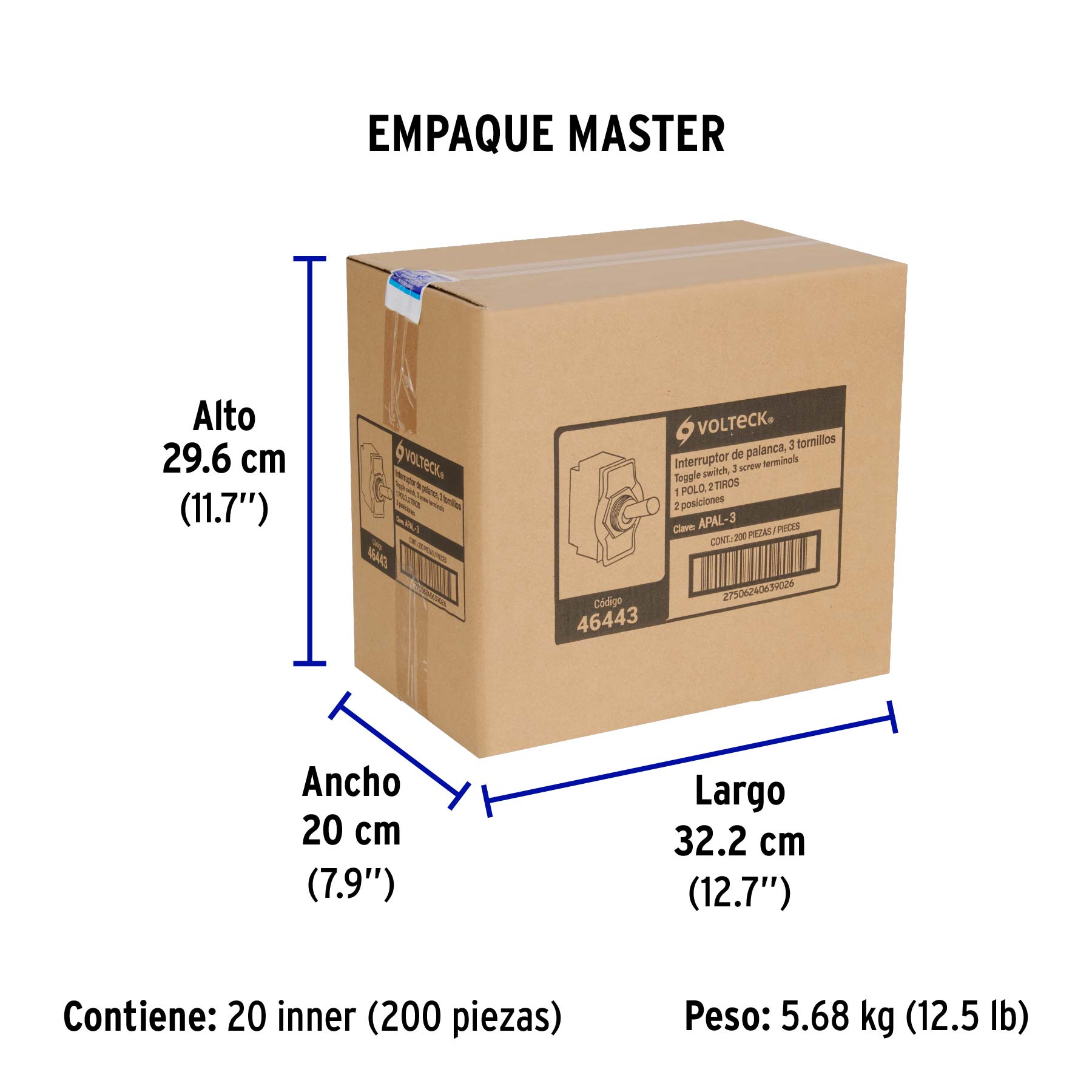 Interruptor de palanca, 1 polo, on-on, VOLTECK - Empaque