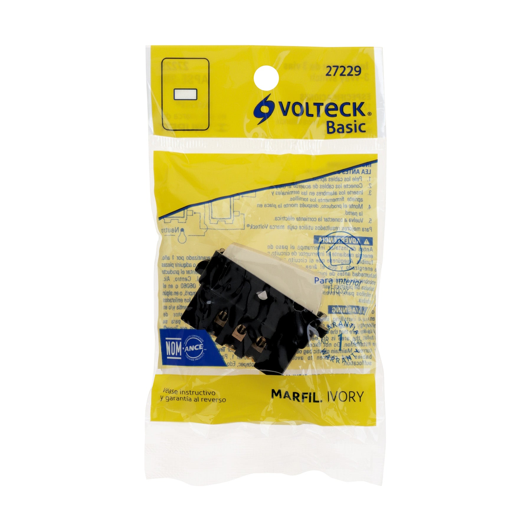 Interruptor de 3 vías, marfil, línea VOLTECK BASIC