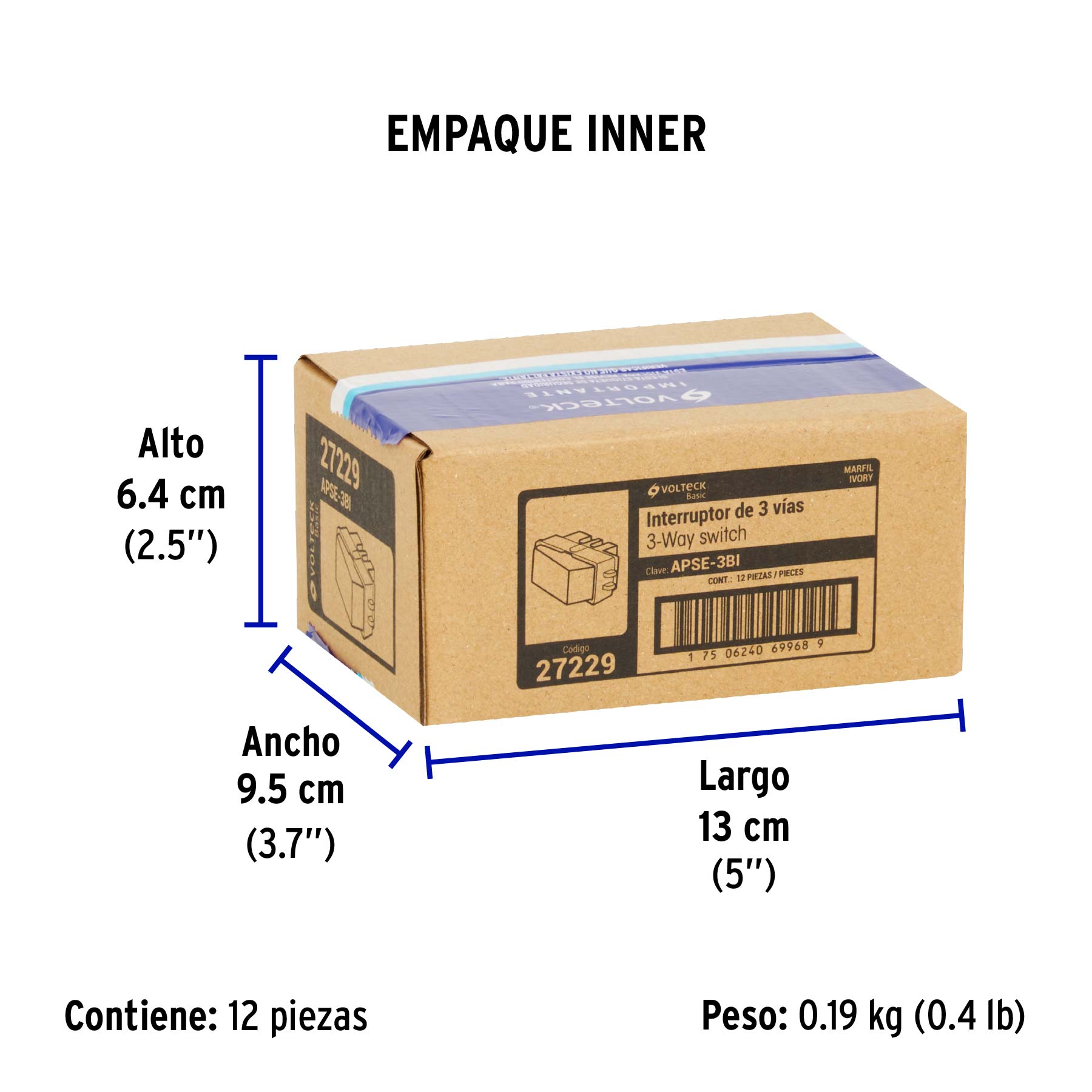 Interruptor de 3 vías, marfil, línea VOLTECK BASIC - Empaque