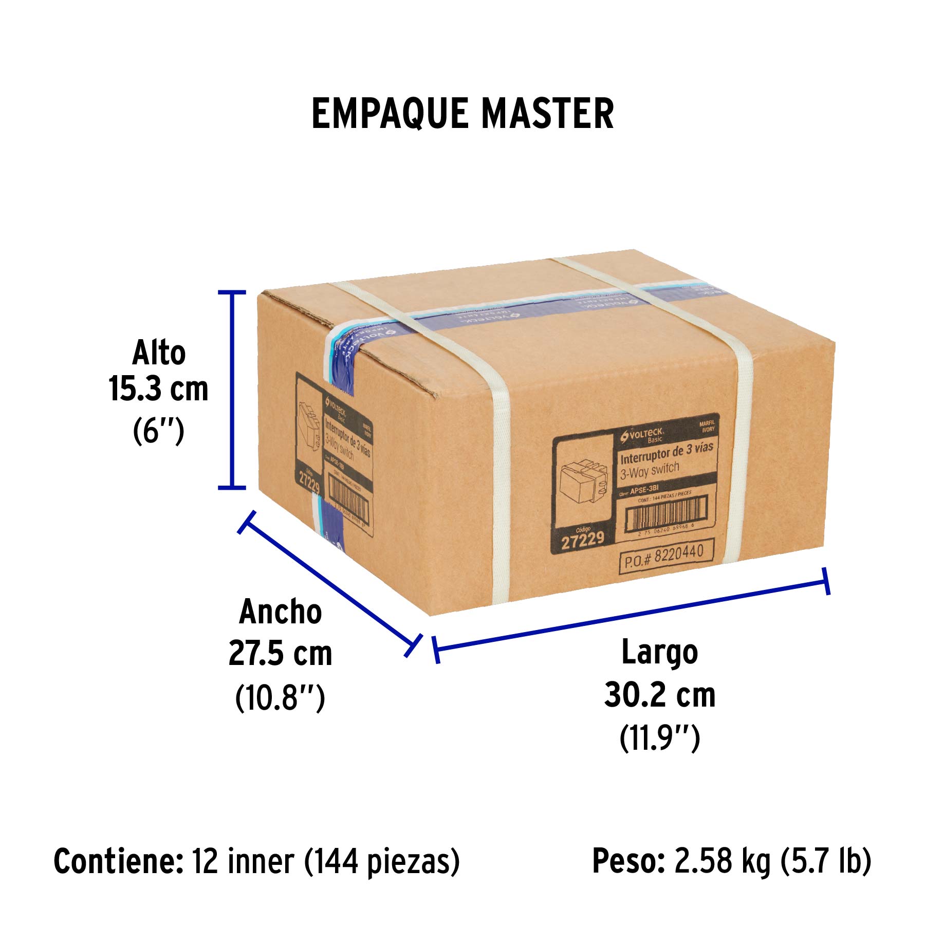 Interruptor de 3 vías, marfil, línea VOLTECK BASIC - Empaque