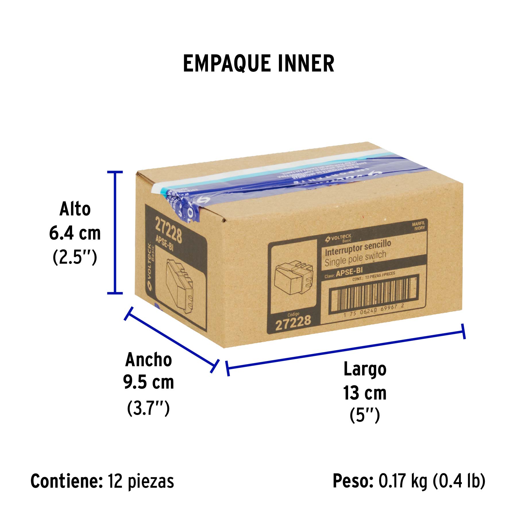 Interruptor sencillo, marfil, línea VOLTECK BASIC - Empaque