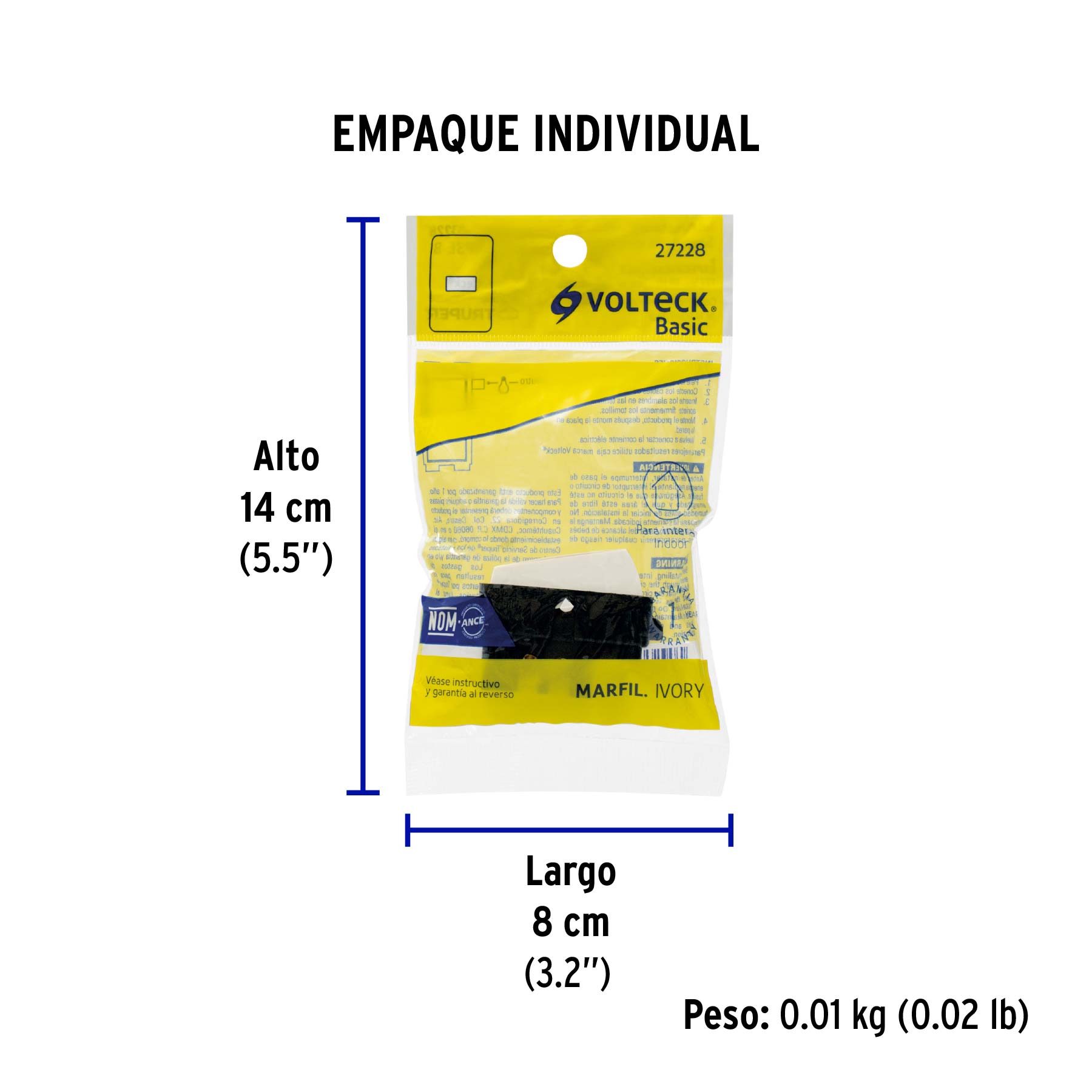 Interruptor sencillo, marfil, línea VOLTECK BASIC - Empaque