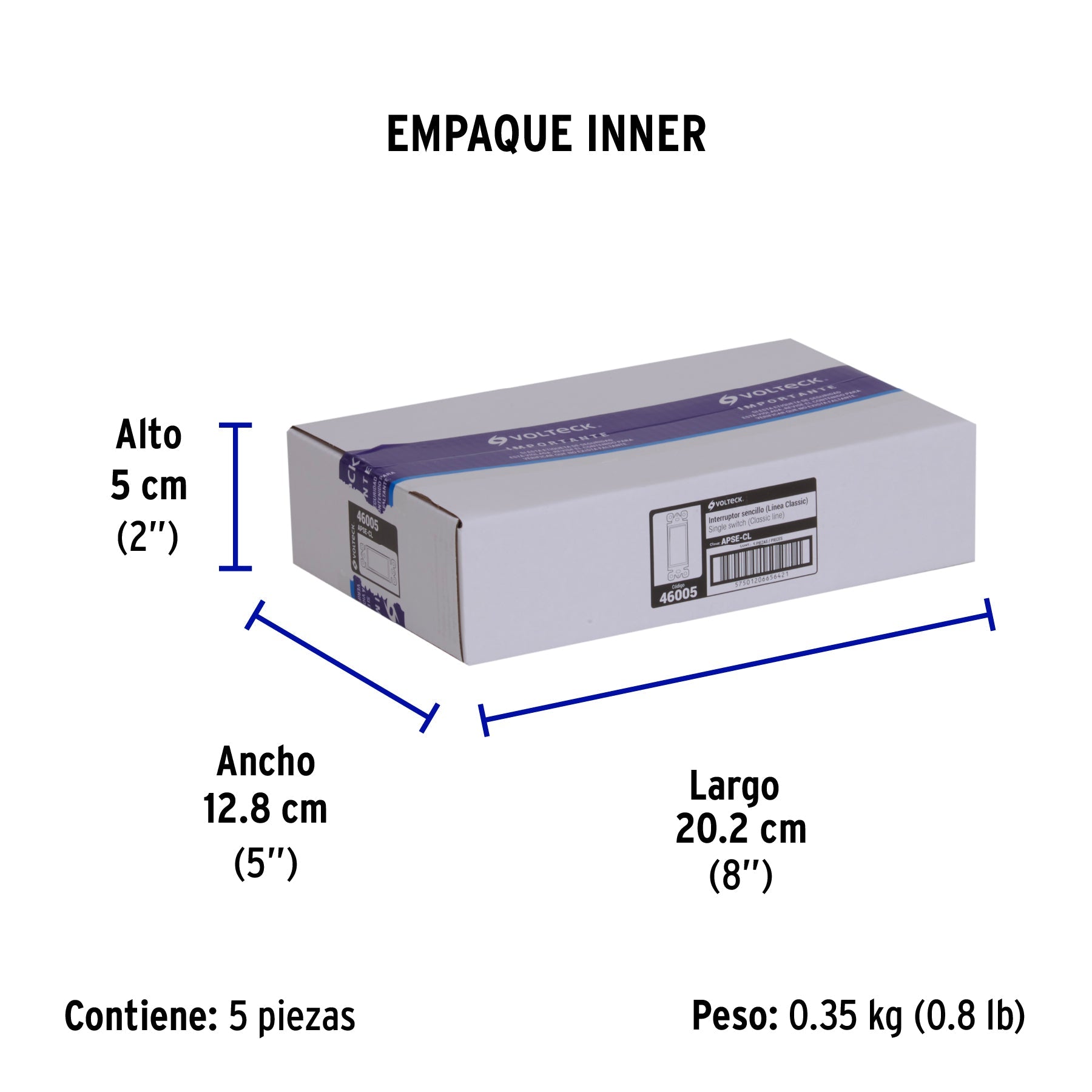Interruptor sencillo, línea Classic, VOLTECK - Empaque
