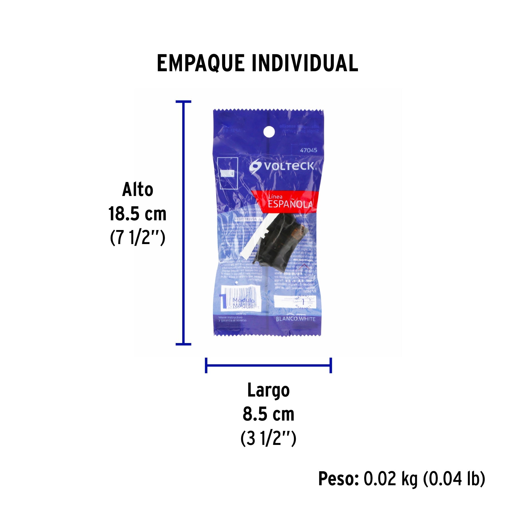 Interruptor sencillo 1 módulo, línea Española, color blanco - Empaque