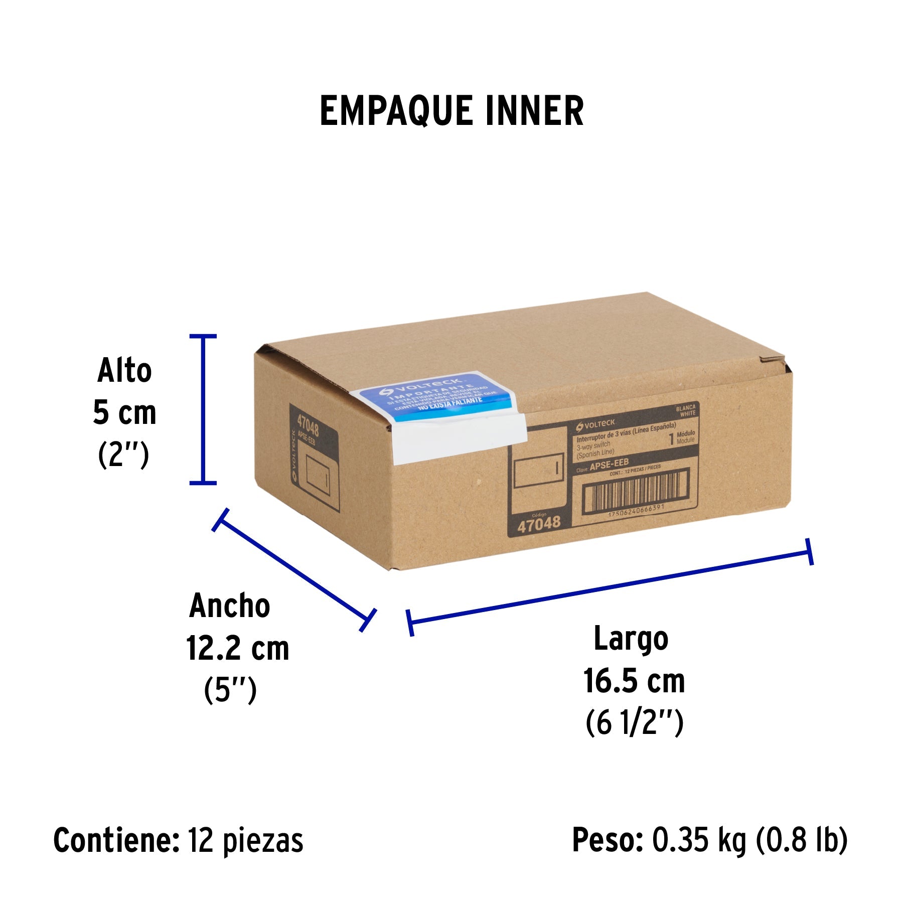 Interruptor de 3 vías, 1 módulo, línea Española,color blanco - Empaque