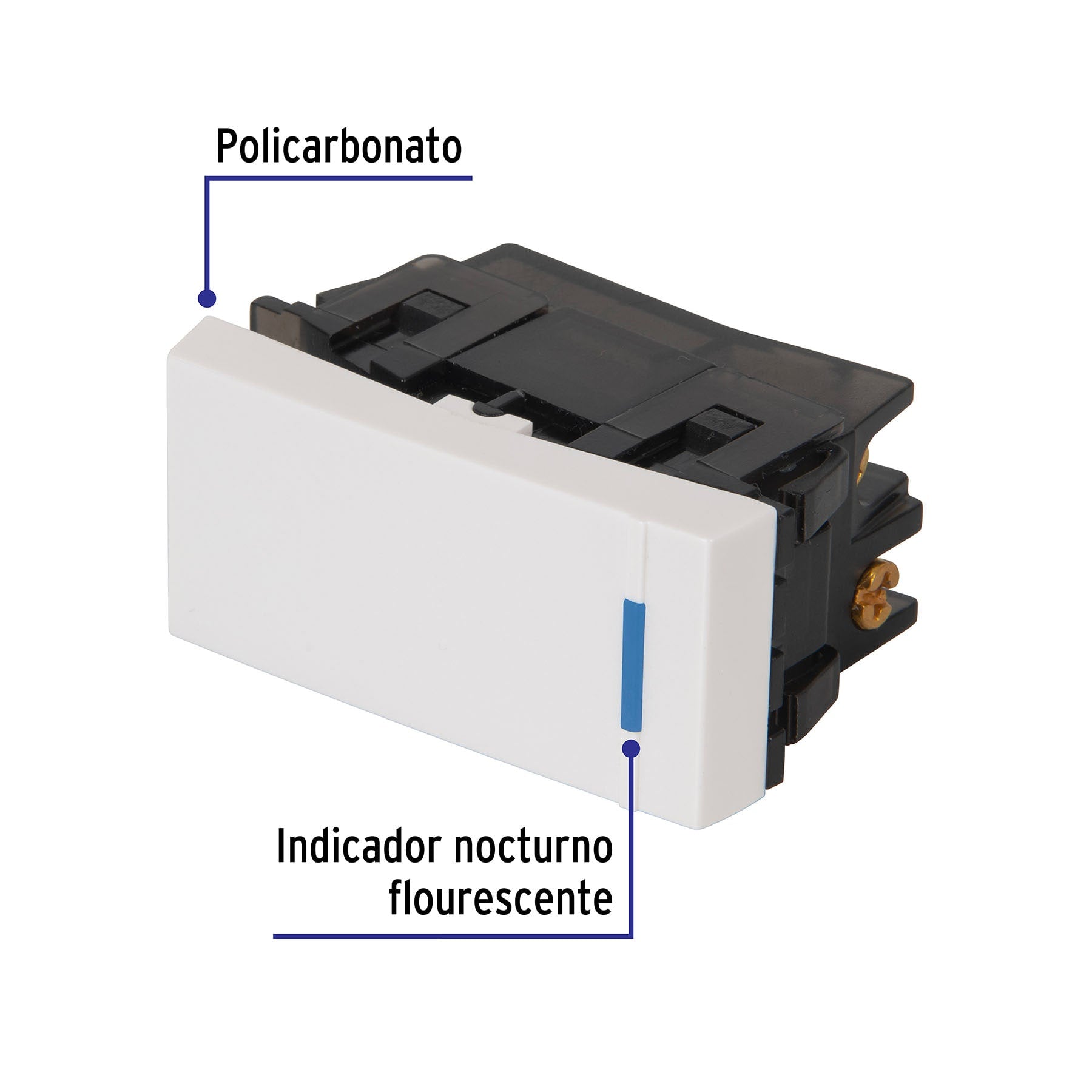 Interruptor de 3 vías, 1 módulo, línea Española,color blanco