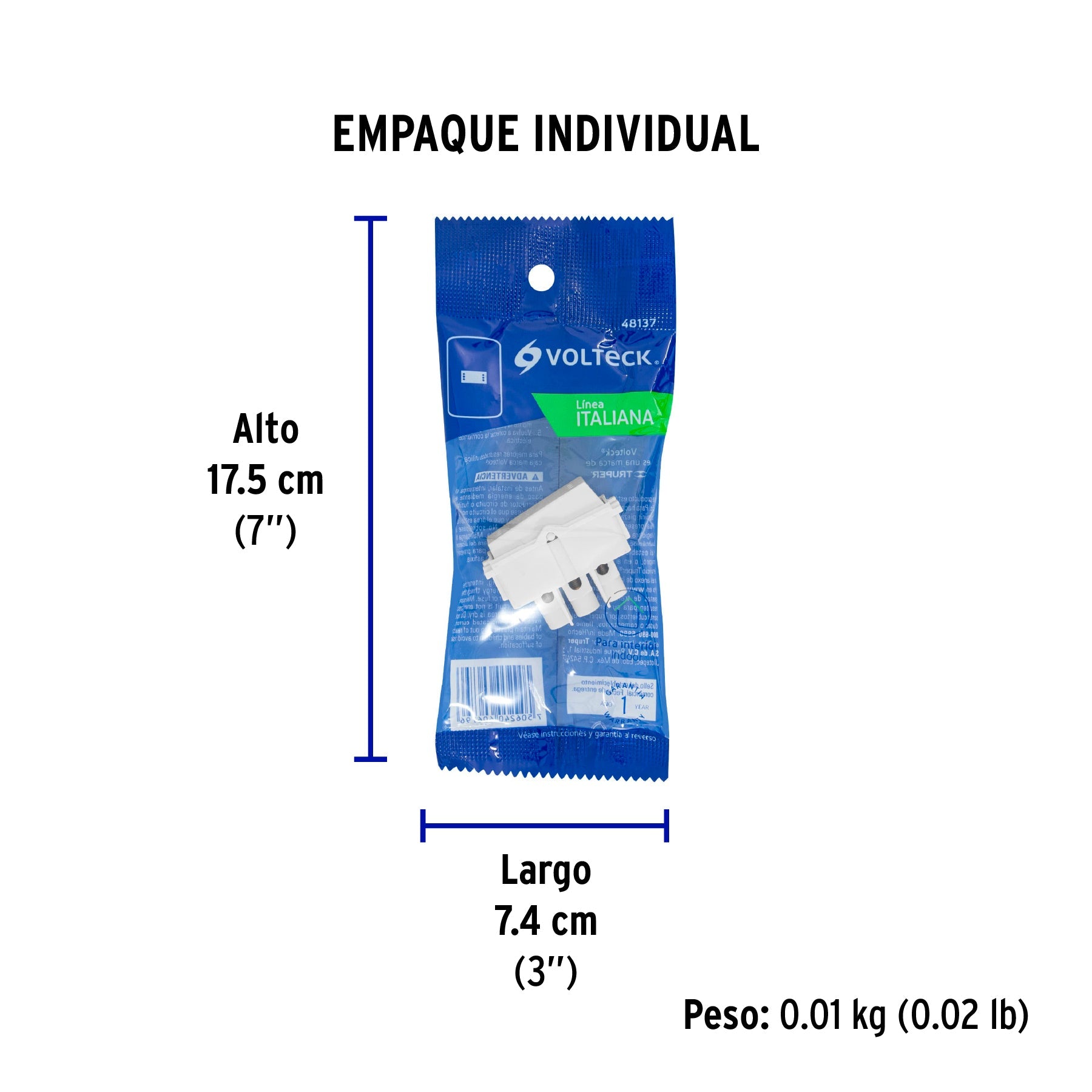 Interruptor de 3 vías, línea Italiana, color blanco, VOLTECK - Empaque