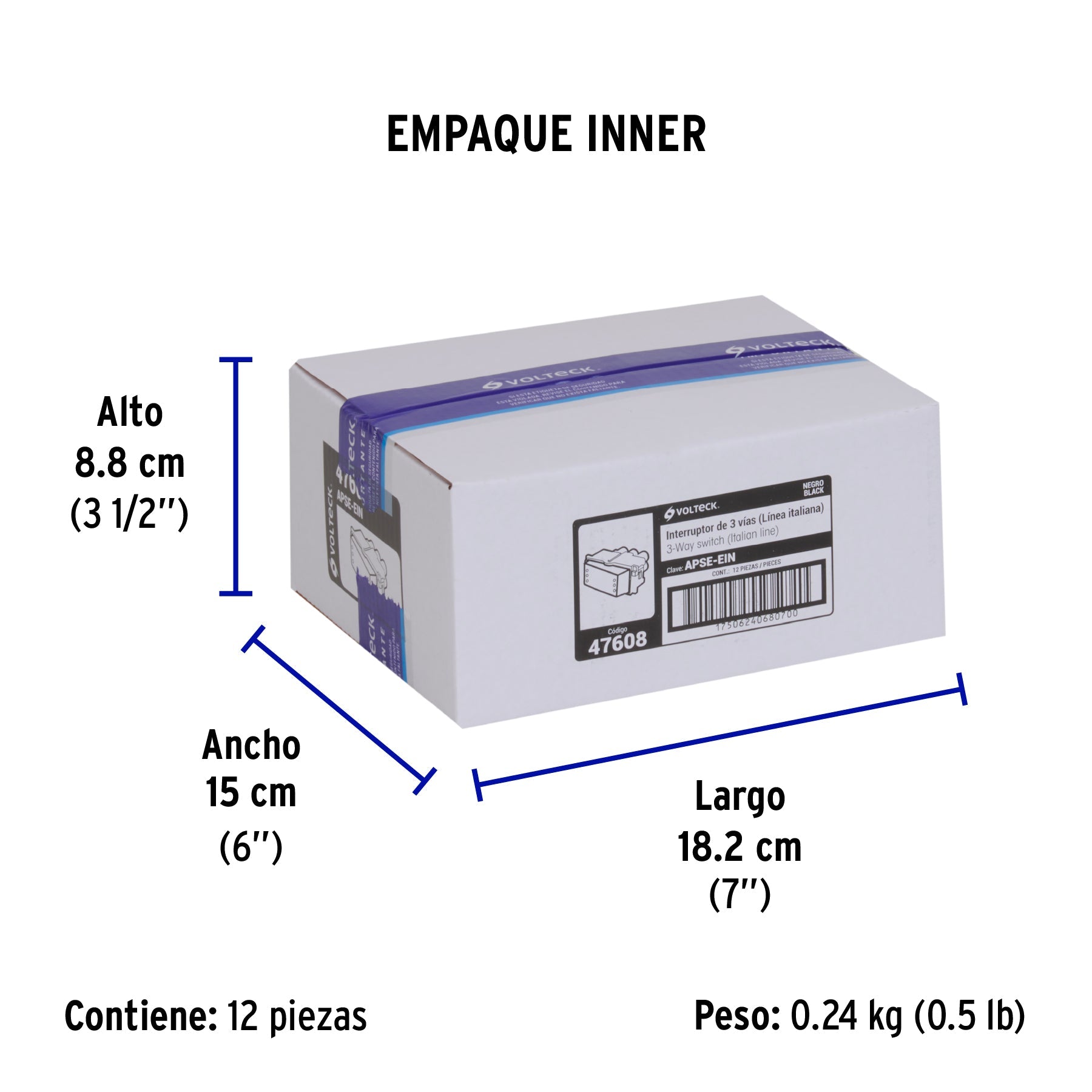 Interruptor de 3 vías, línea Italiana, color negro, VOLTECK - Empaque