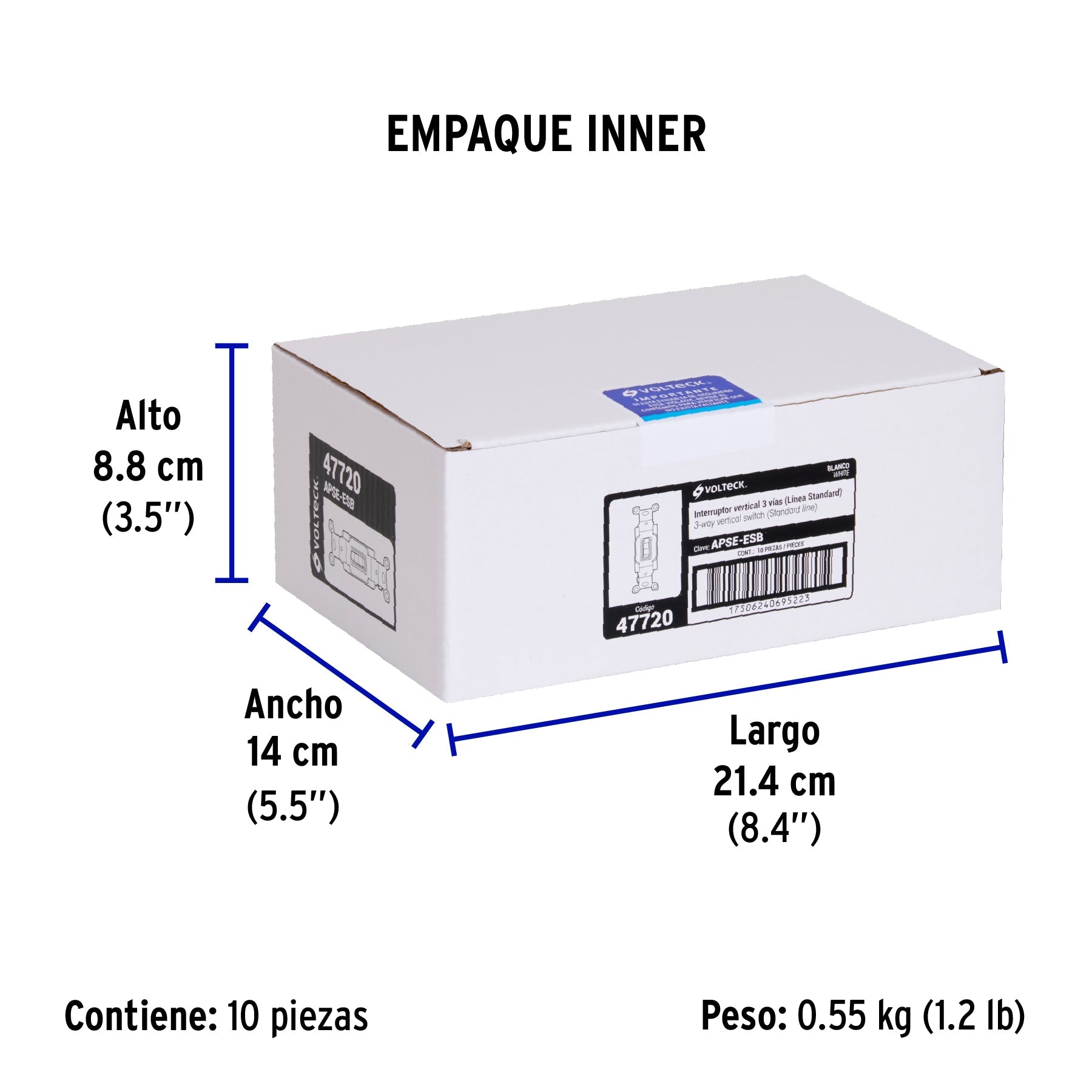 Interruptor vertical de palanca, 3 vías, Standard, blanco - Empaque