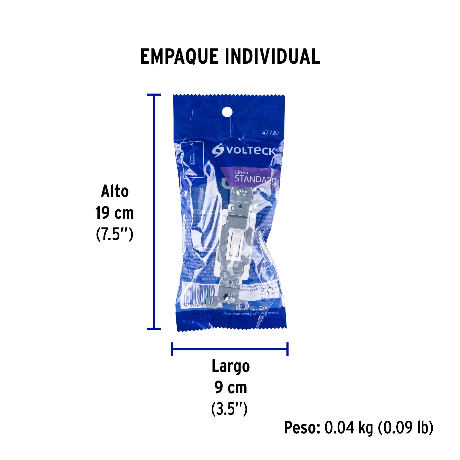 Interruptor vertical de palanca, 3 vías, Standard, blanco - Empaque
