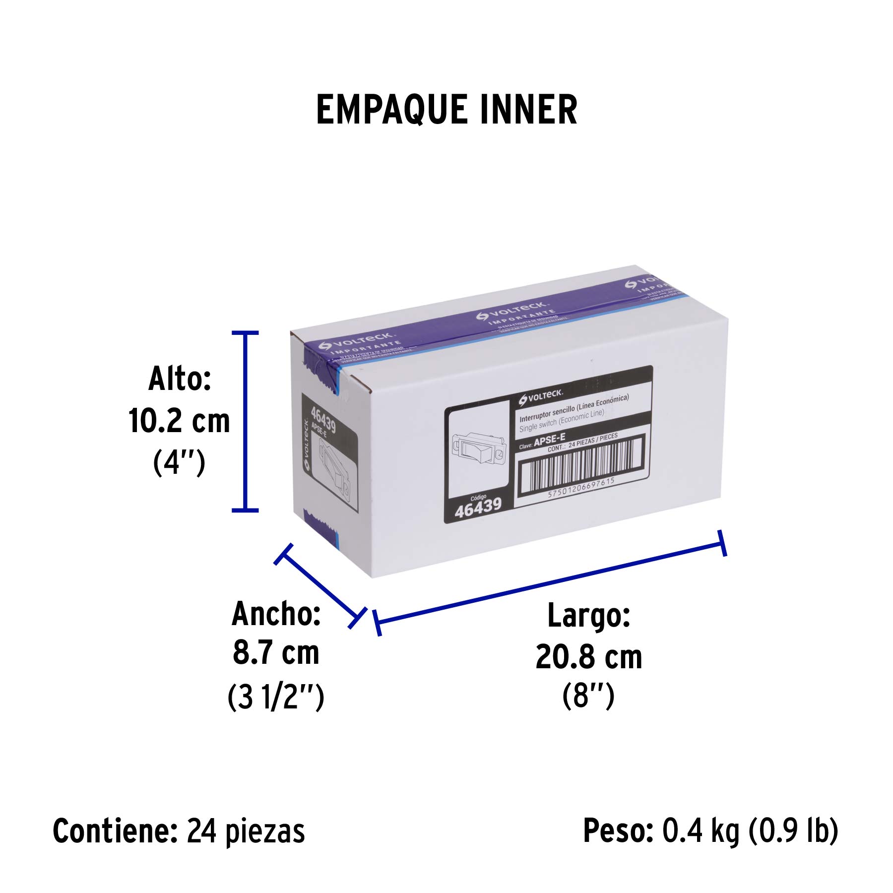 Interruptor sencillo, línea Económica, VOLTECK - Empaque