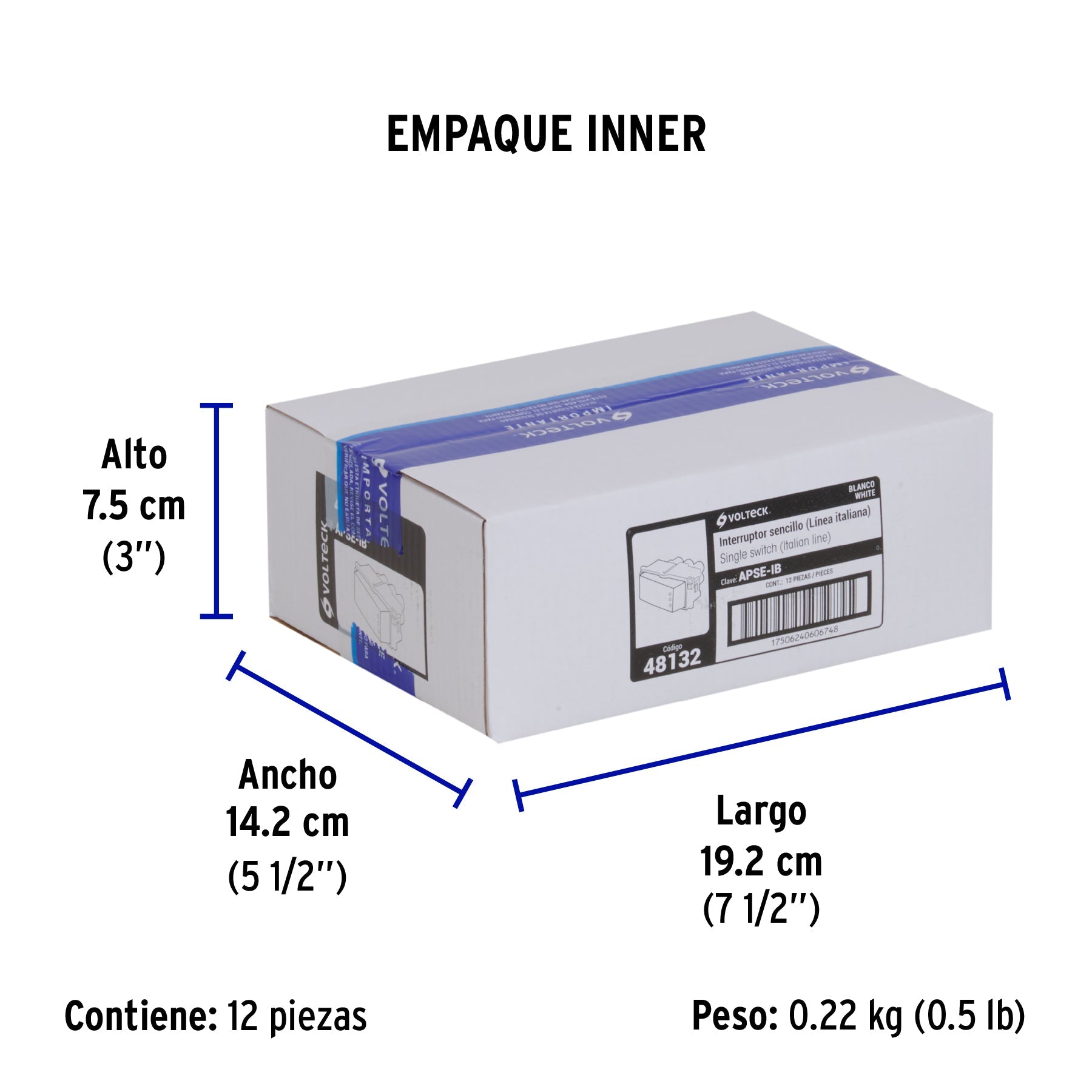 Interruptor sencillo, línea Italiana, color blanco, VOLTECK - Empaque