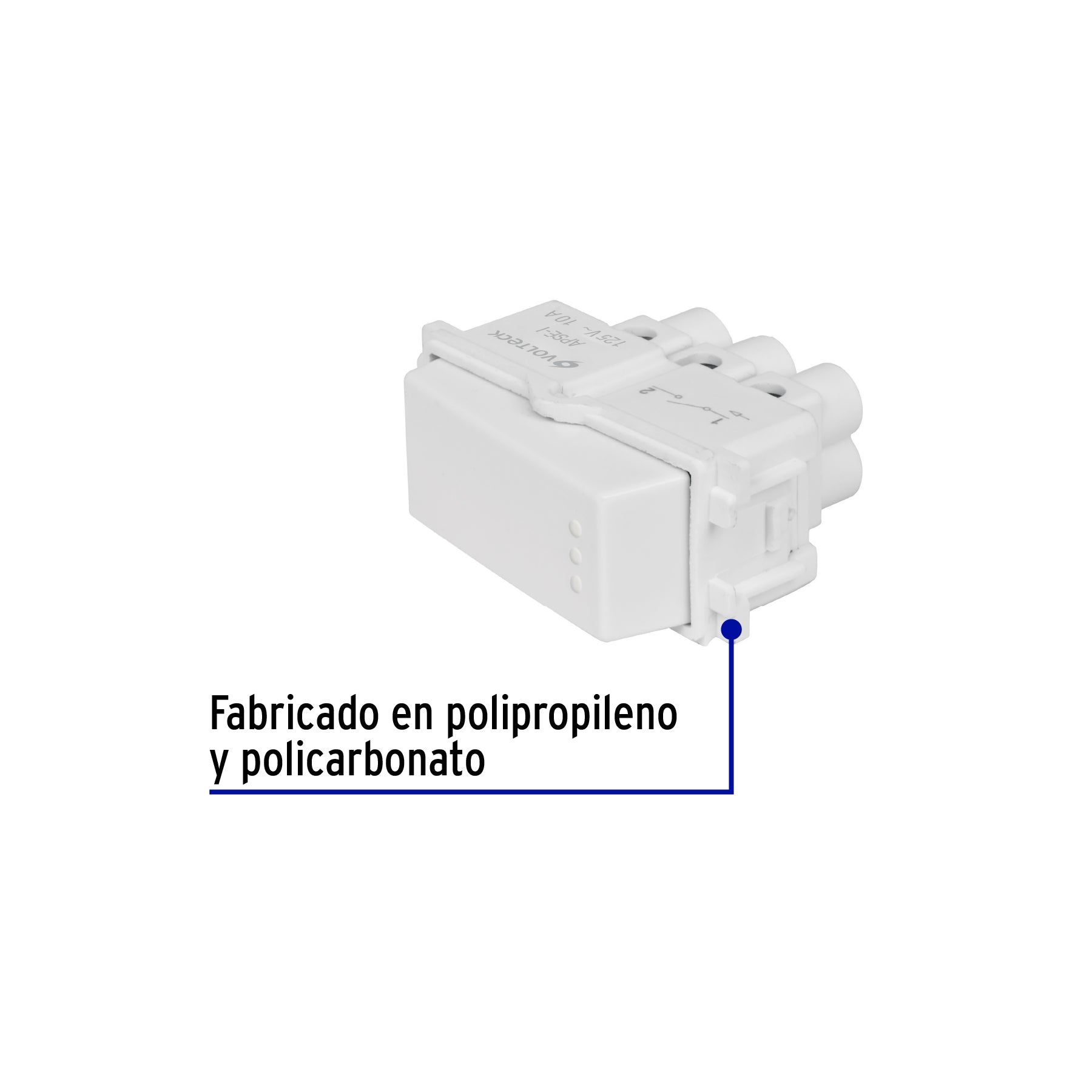 Interruptor sencillo, línea Italiana, color blanco, VOLTECK
