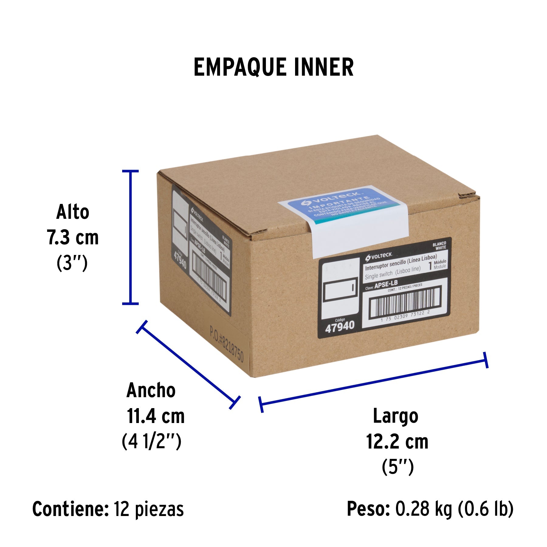 Interruptor sencillo blanco de 1 módulo, línea Lisboa - Empaque