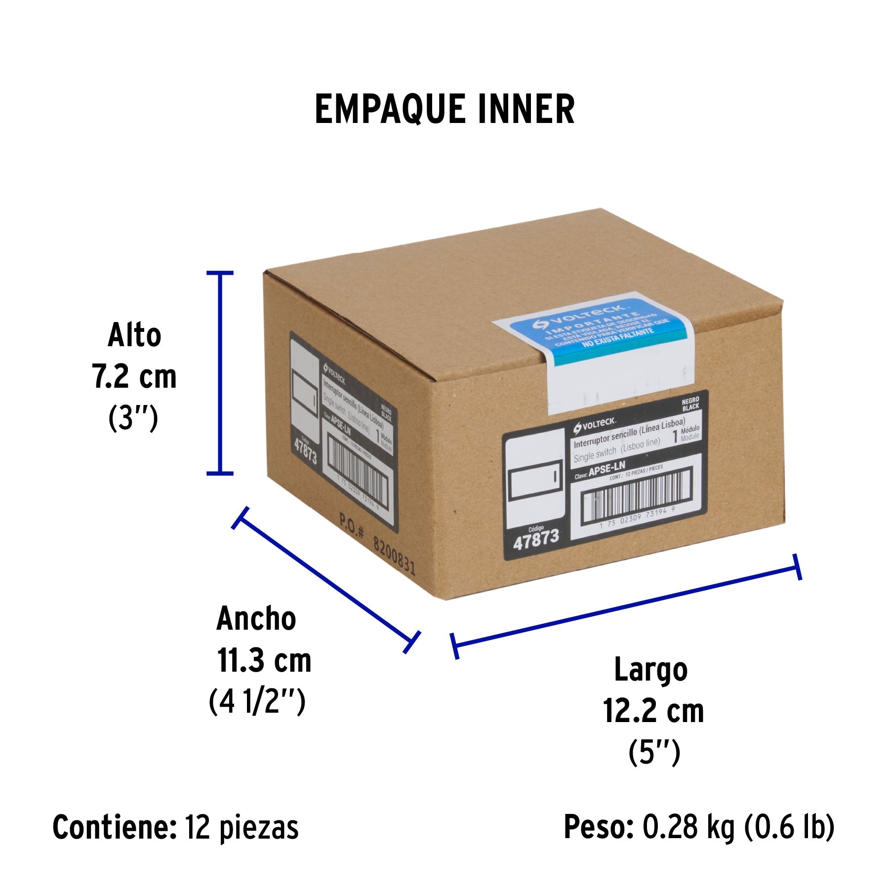 Interruptor sencillo negro de 1 módulo, línea Lisboa - Empaque