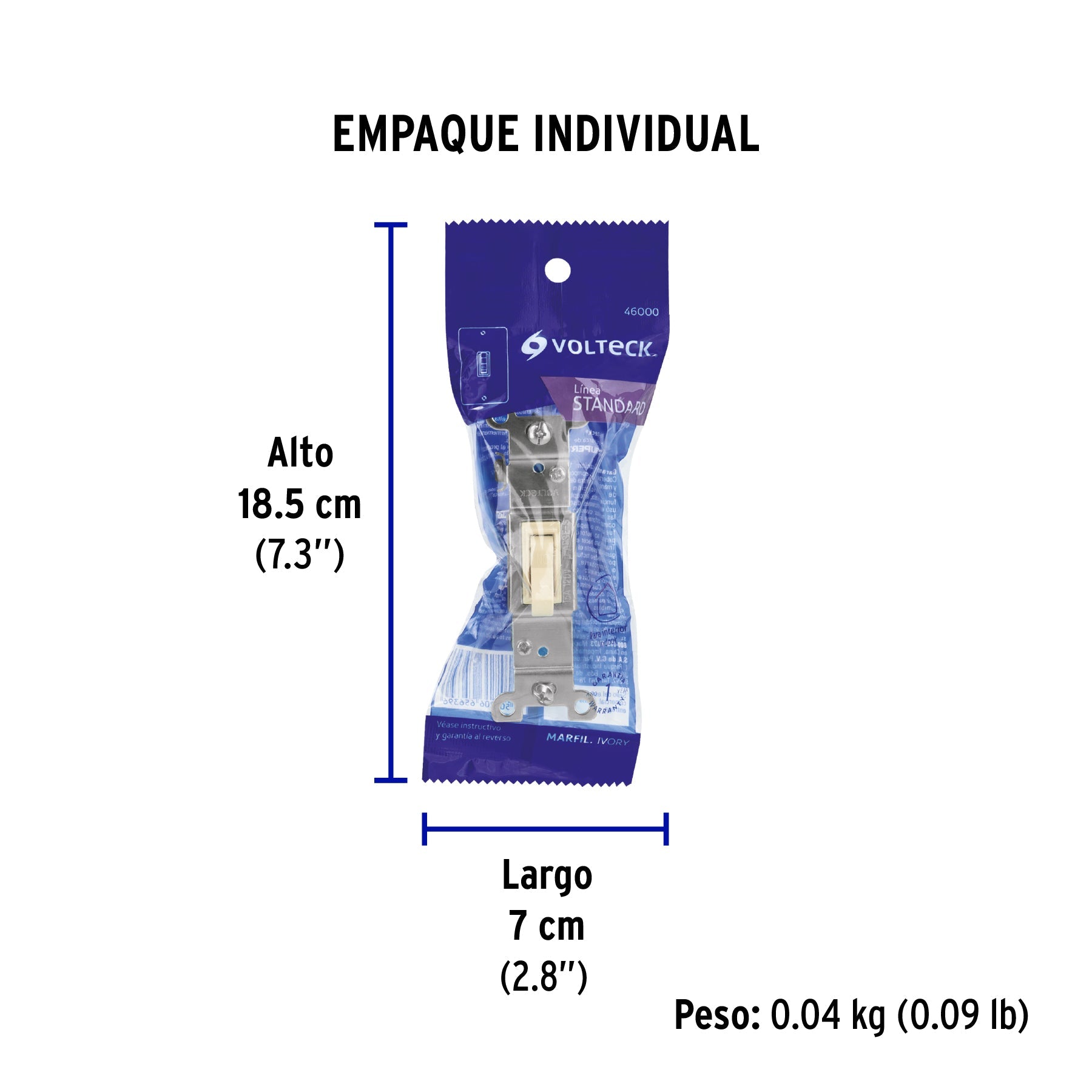 Interruptor vertical de palanca, Standard, marfil, VOLTECK - Empaque