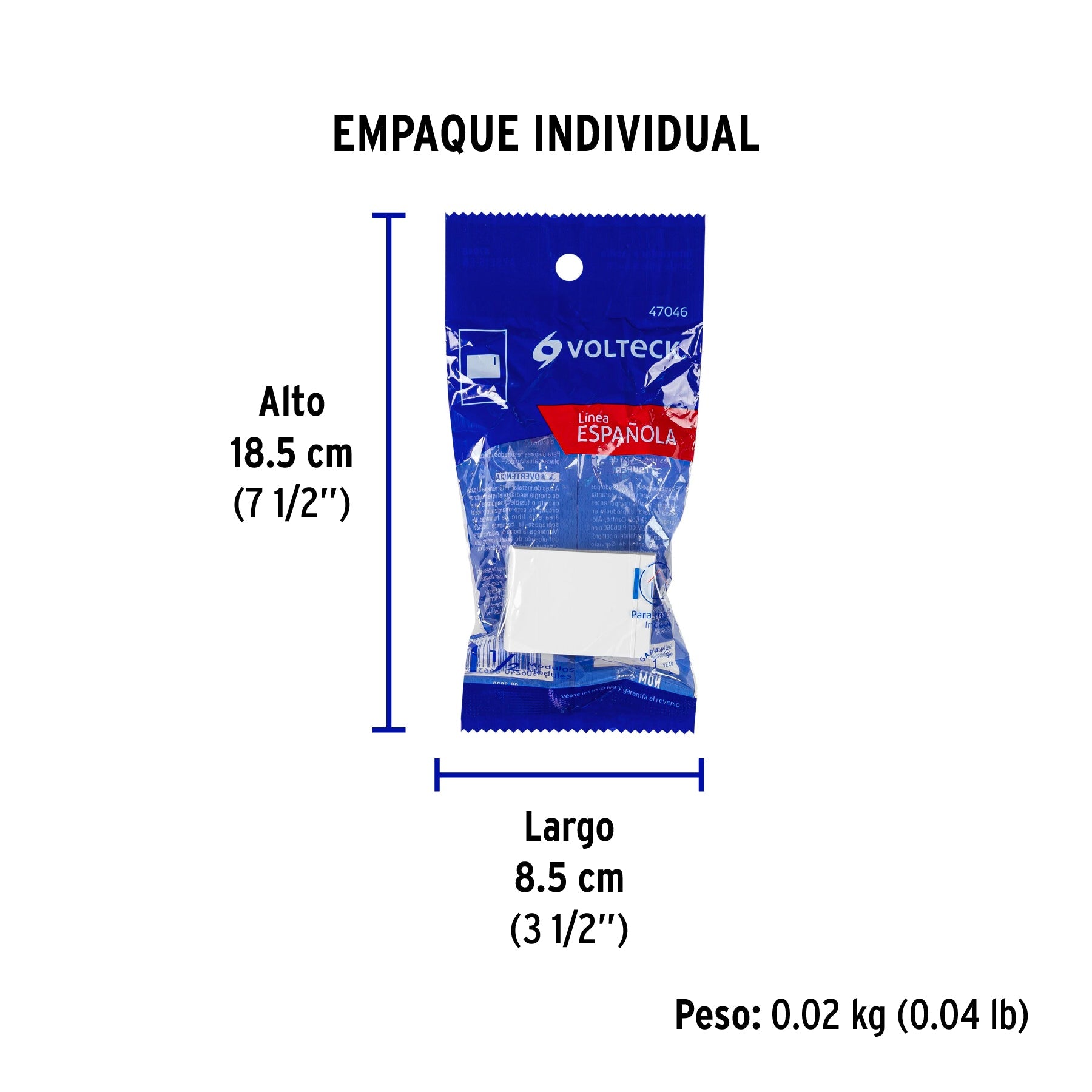 Interruptor sencillo 1.5 módulos,línea Española,color blanco - Empaque