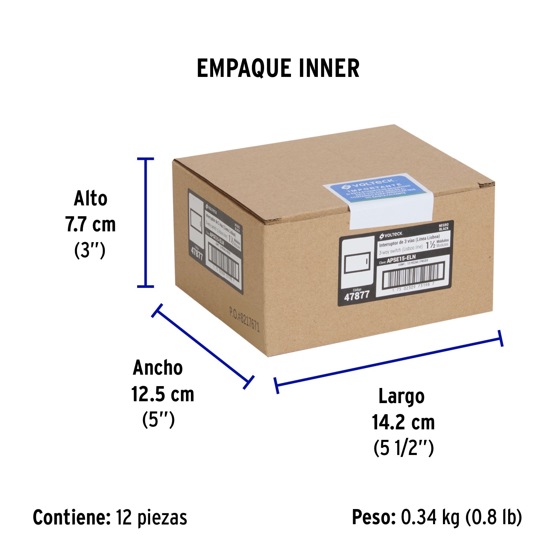 Interruptor de 3 vías negro de 1.5 módulos, línea Lisboa - Empaque