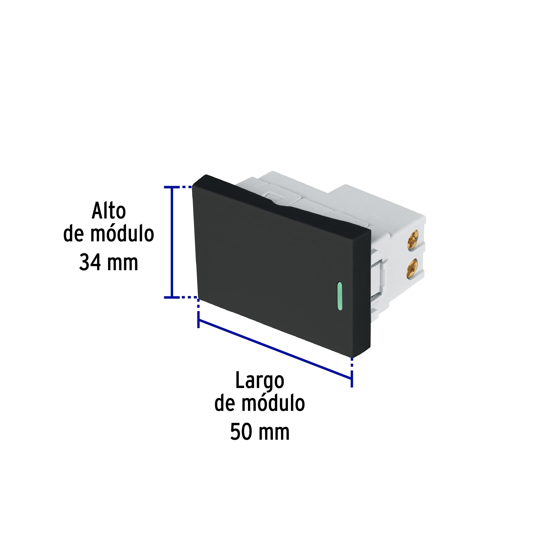 Interruptor de 3 vías negro de 1.5 módulos, línea Lisboa