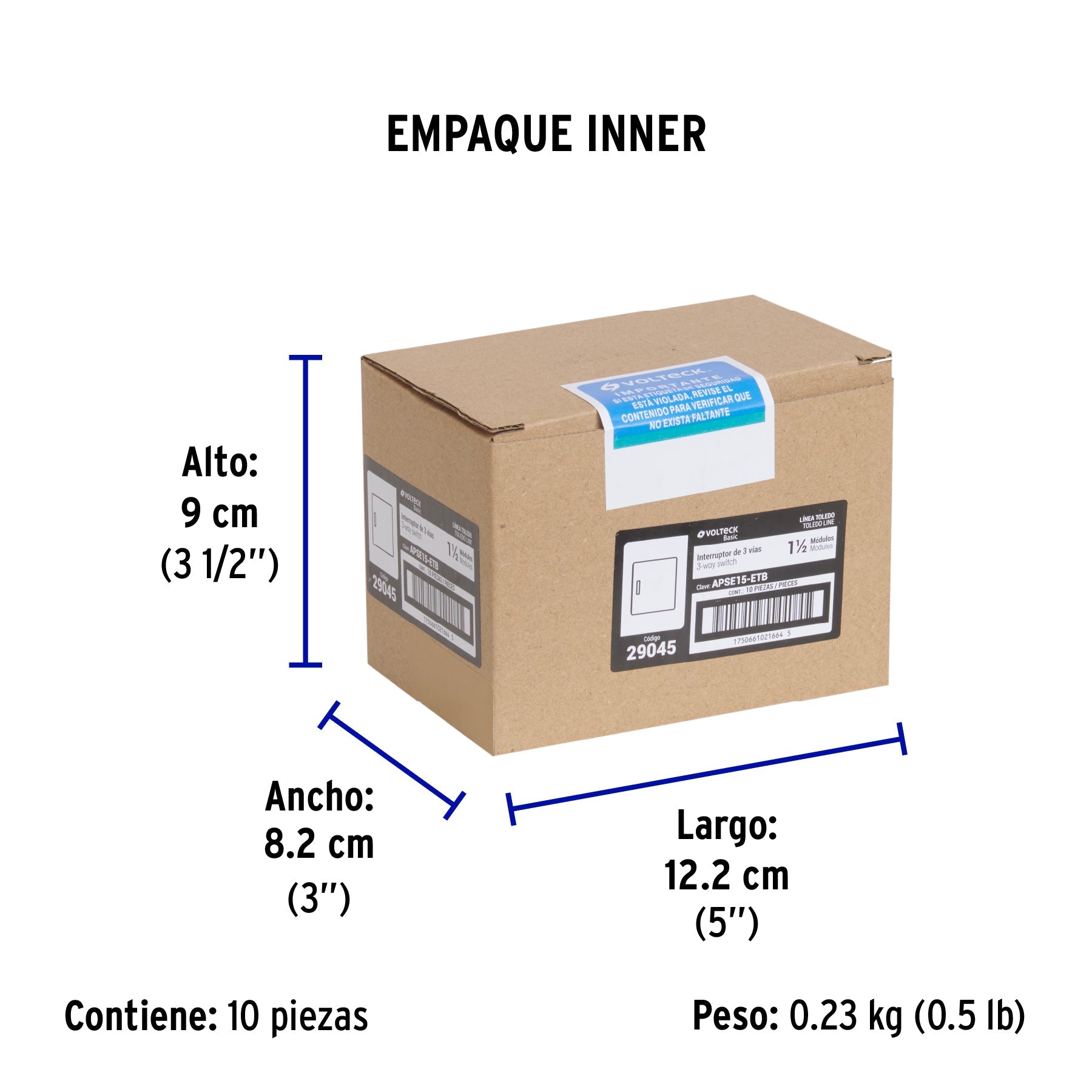 Interruptor de 3 vías de 1.5 módulos, línea Toledo, BASIC - Empaque