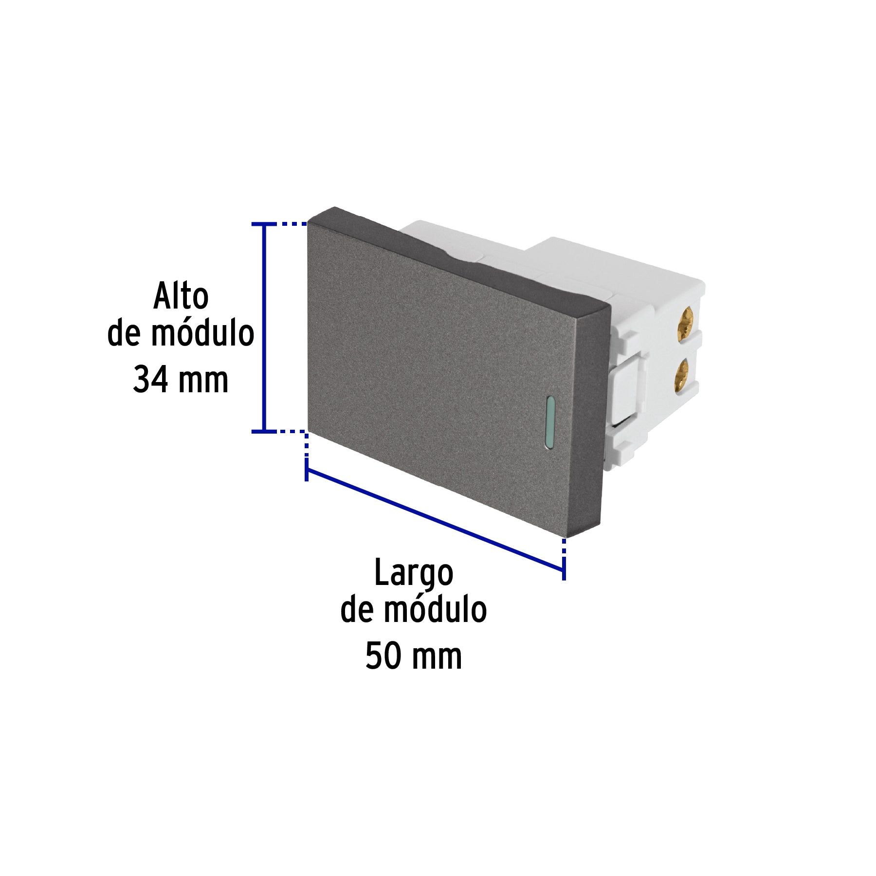 Interruptor sencillo acero inox de 1.5 módulos, línea Lisboa