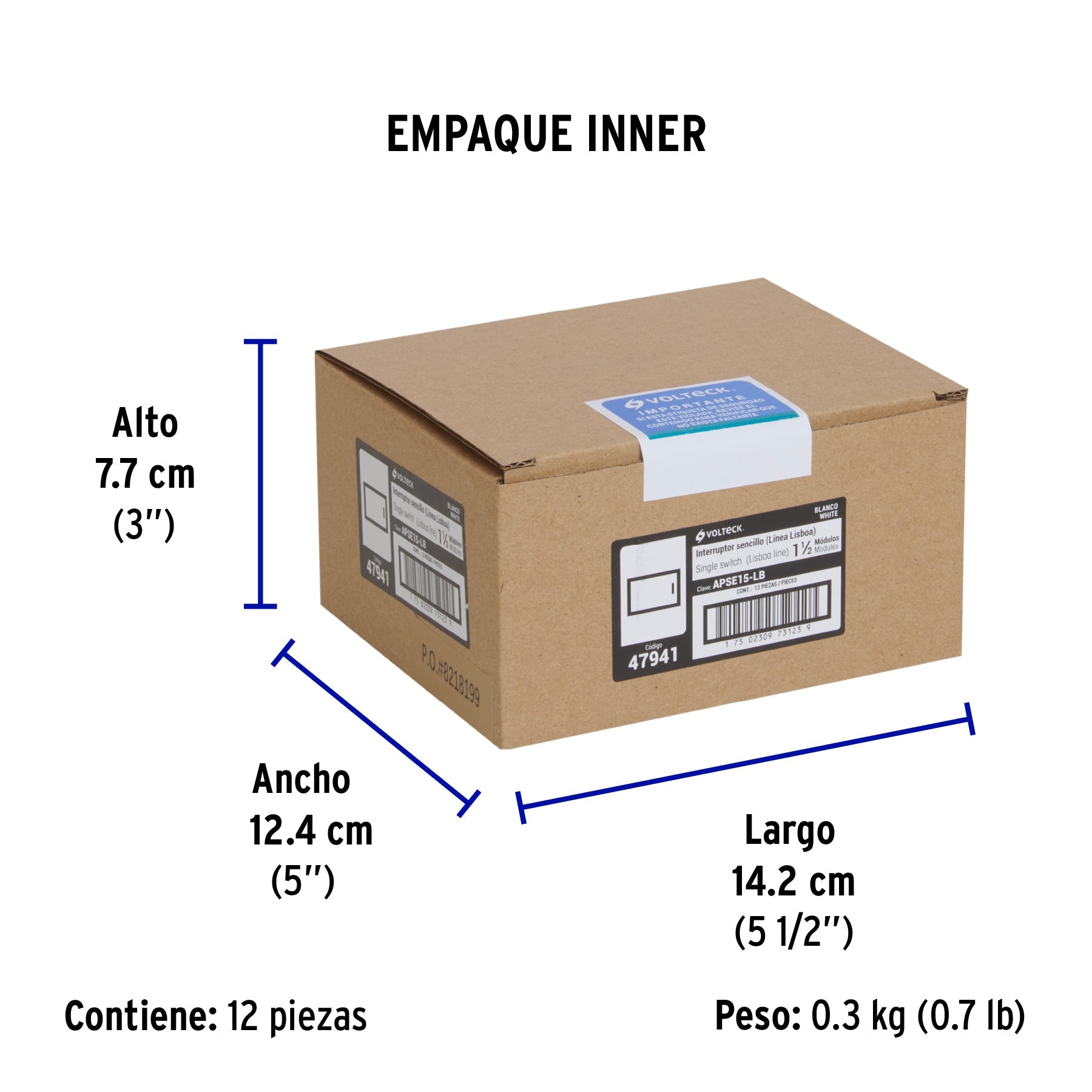 Interruptor sencillo blanco de 1.5 módulos, línea Lisboa - Empaque