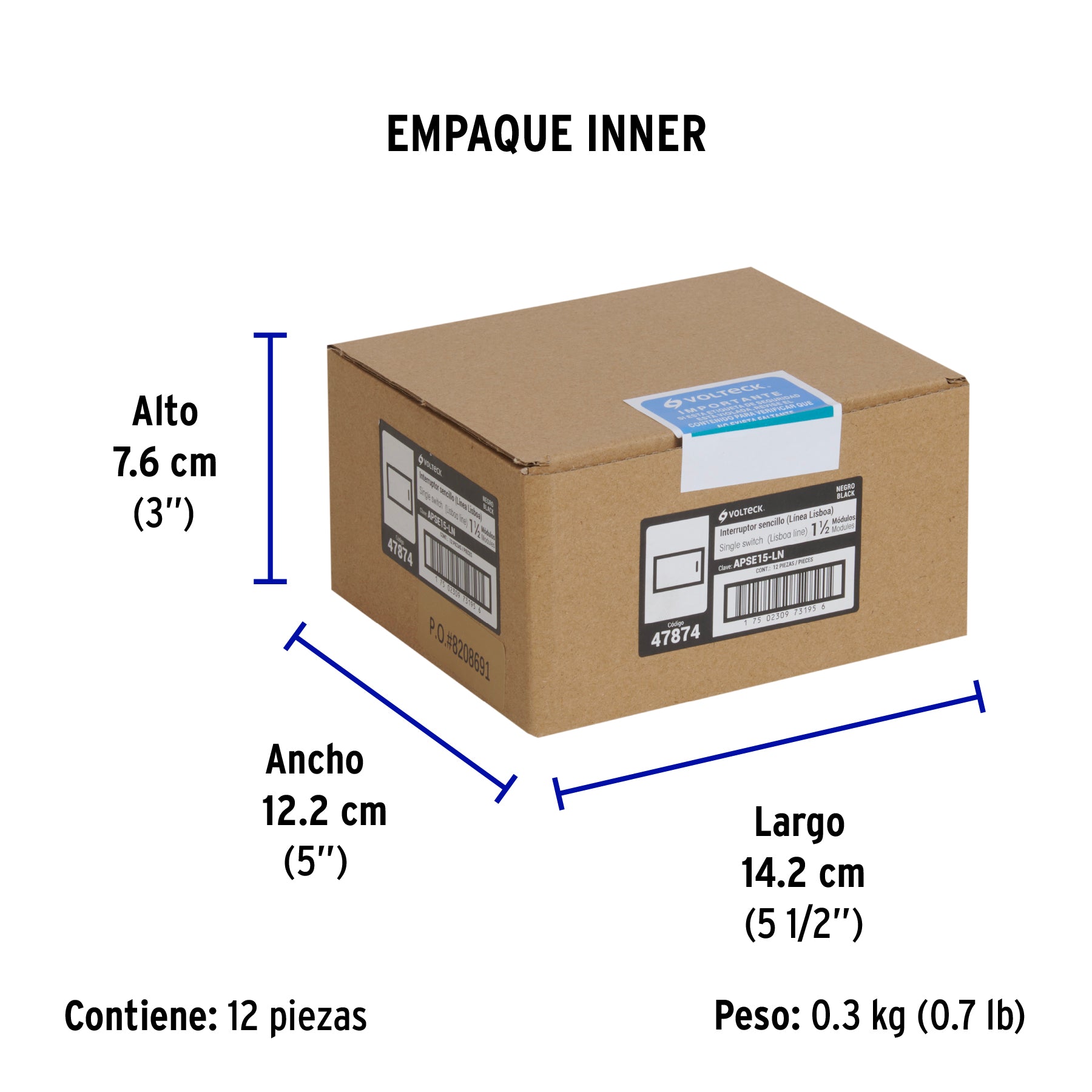 Interruptor sencillo negro de 1.5 módulos, línea Lisboa - Empaque