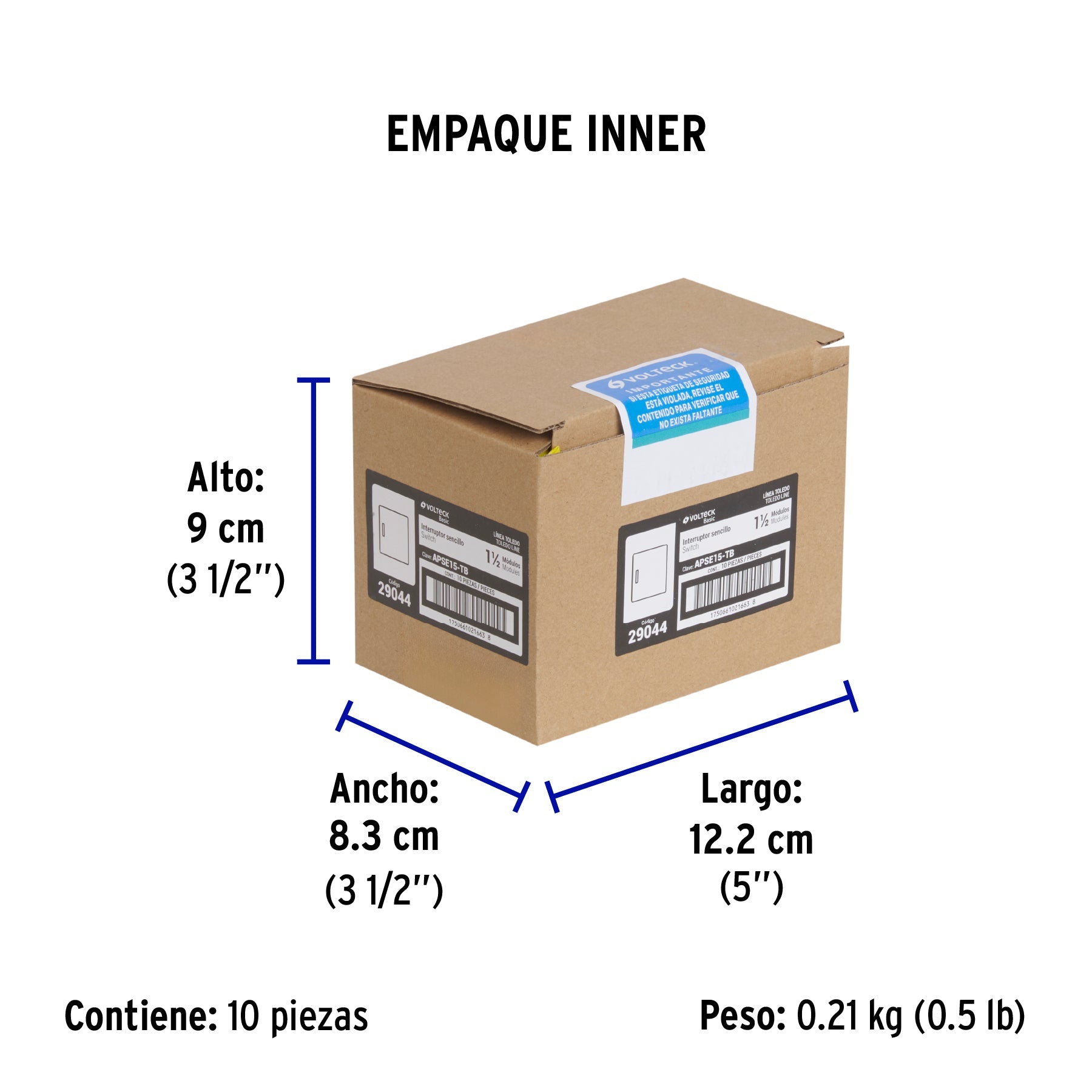 Interruptor sencillo de 1.5 módulos, línea Toledo, BASIC - Empaque