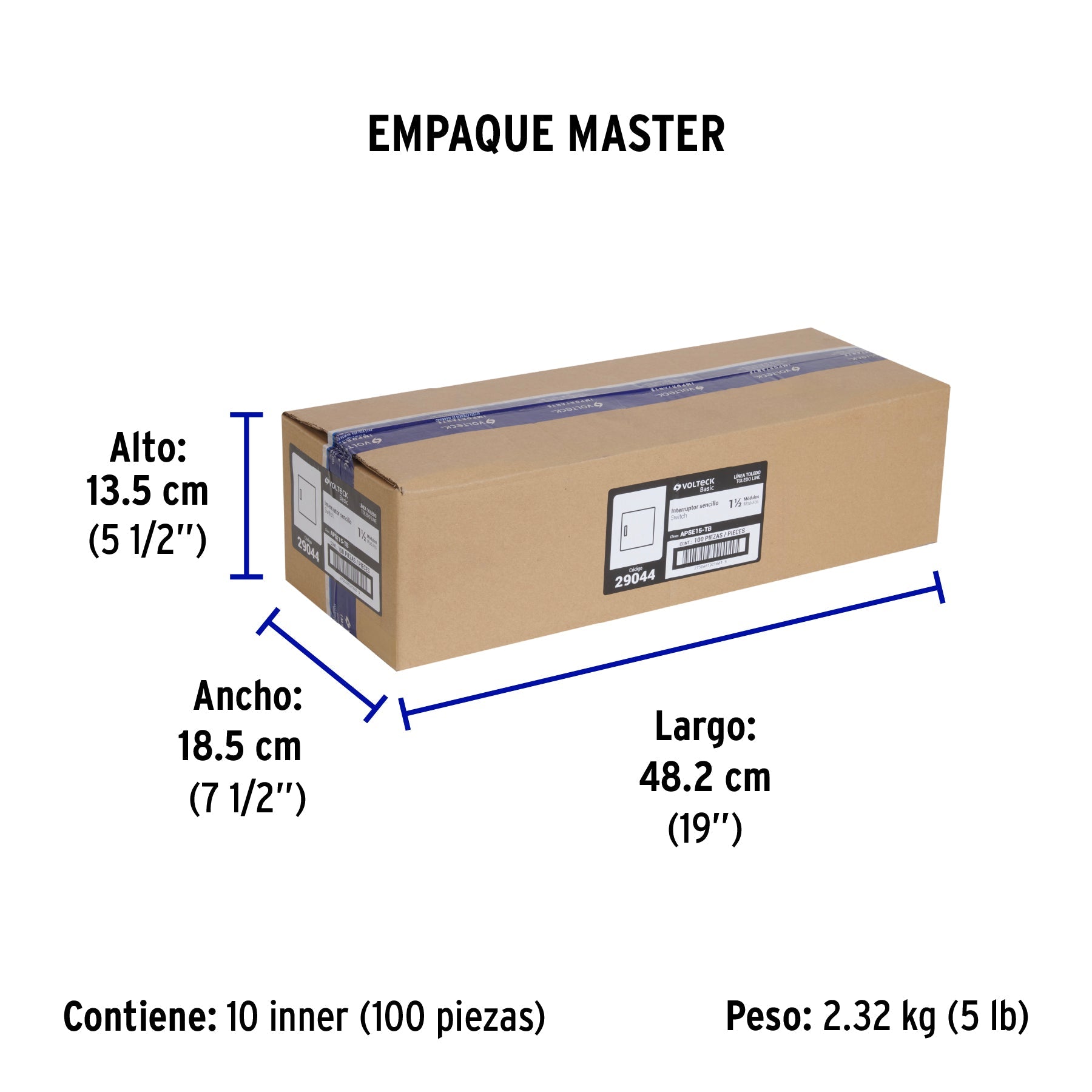 Interruptor sencillo de 1.5 módulos, línea Toledo, BASIC - Empaque