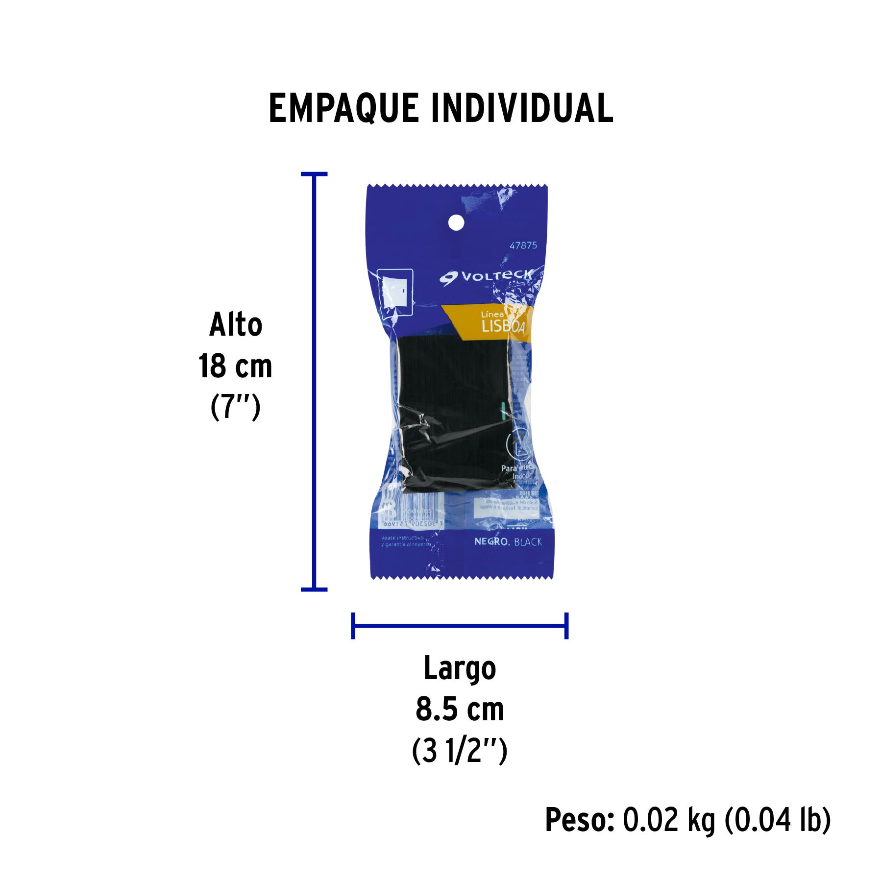 Interruptor sencillo negro de 3 módulos, línea Lisboa - Empaque