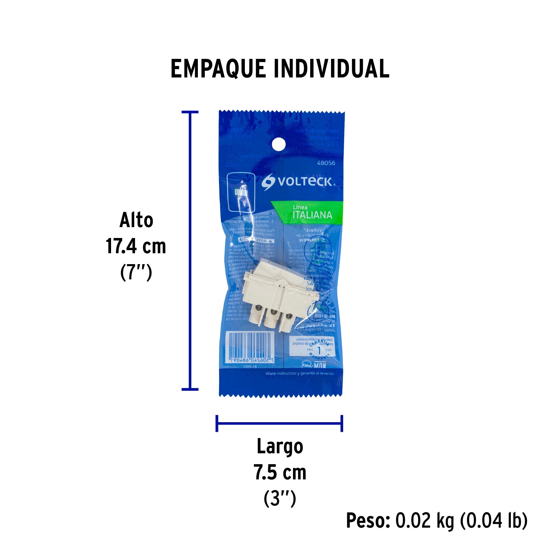 Interruptor de 3 vías con luz piloto, línea Italiana, marfil - Empaque