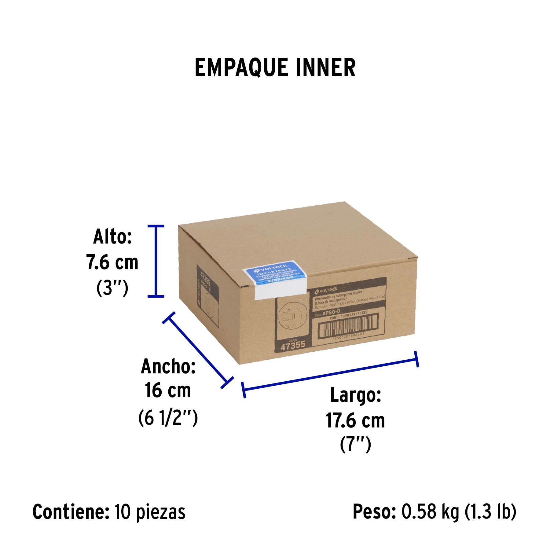 Interruptor de sobreponer dúplex, VOLTECK - Empaque
