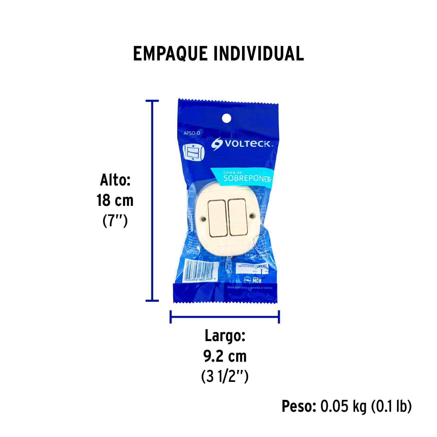 Interruptor de sobreponer dúplex, VOLTECK - Empaque