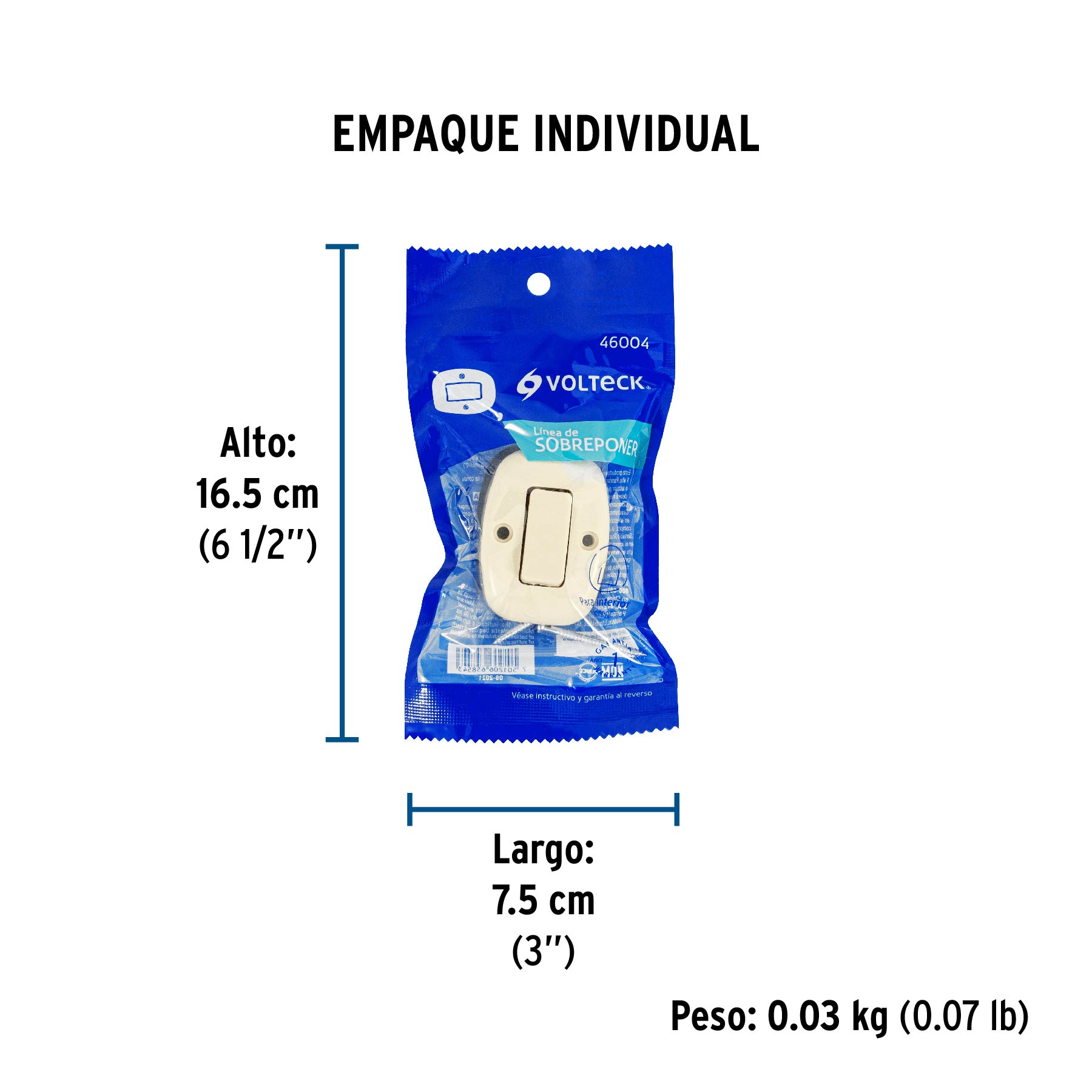Interruptor de sobreponer sencillo, VOLTECK - Empaque