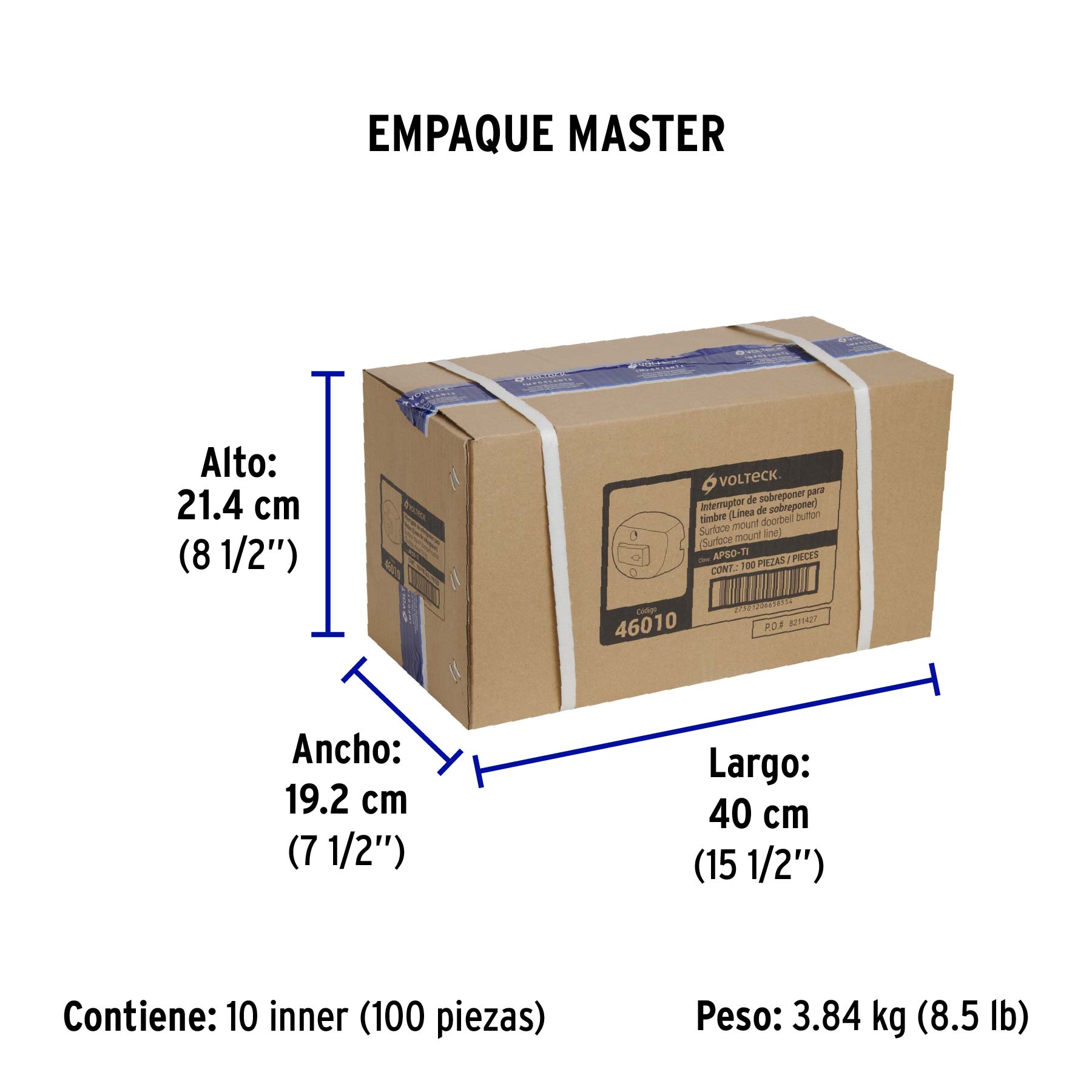 Interruptor de sobreponer para timbre, VOLTECK - Empaque