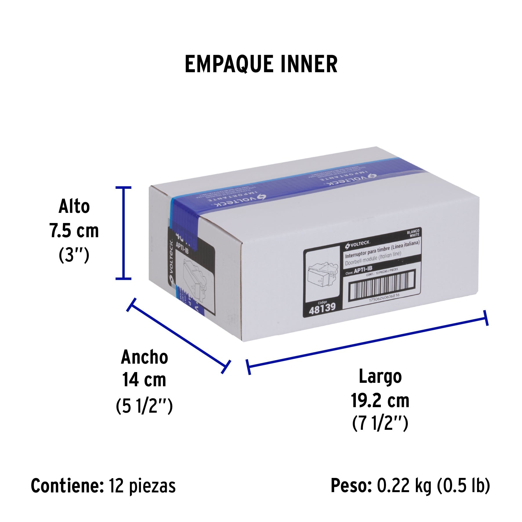 Interruptor para timbre, línea Italiana, color blanco - Empaque