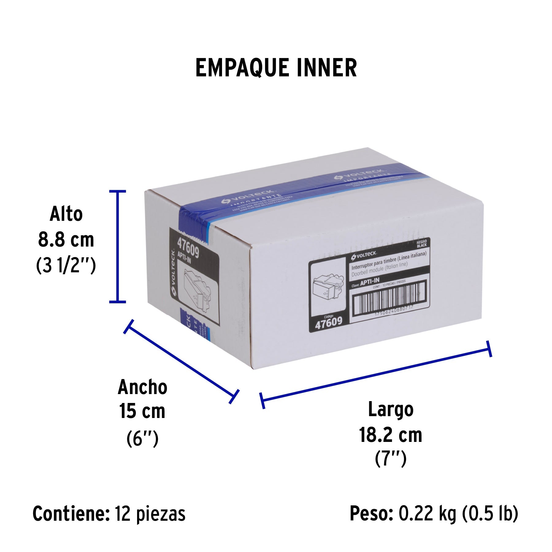 Interruptor para timbre, línea Italiana, color negro - Empaque