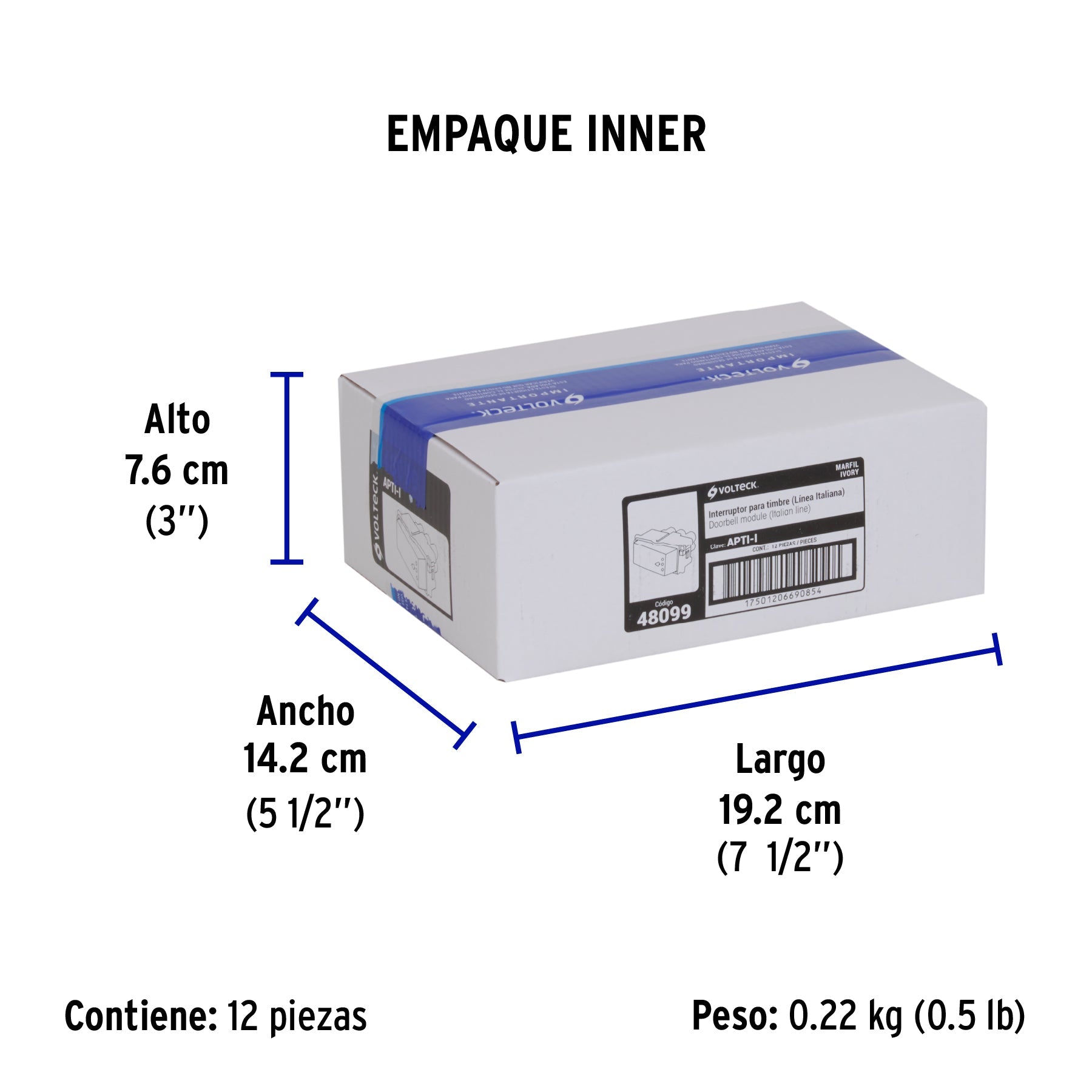 Interruptor para timbre, línea Italiana, color marfil - Empaque