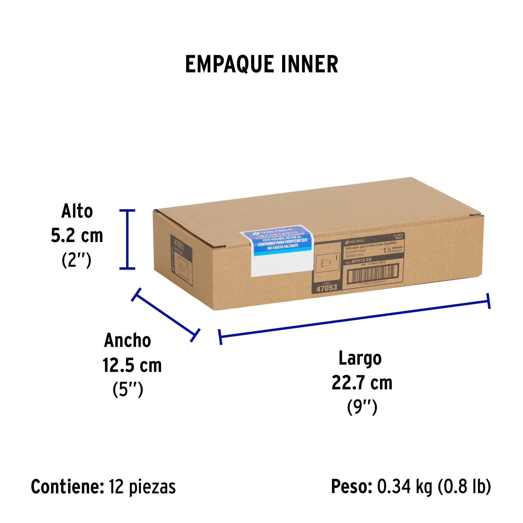 Interruptor para timbre, 1.5 módulos, línea Española, blanco - Empaque
