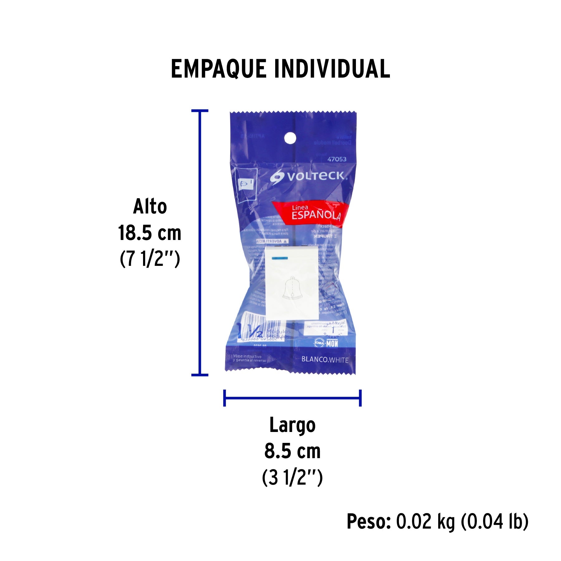 Interruptor para timbre, 1.5 módulos, línea Española, blanco - Empaque