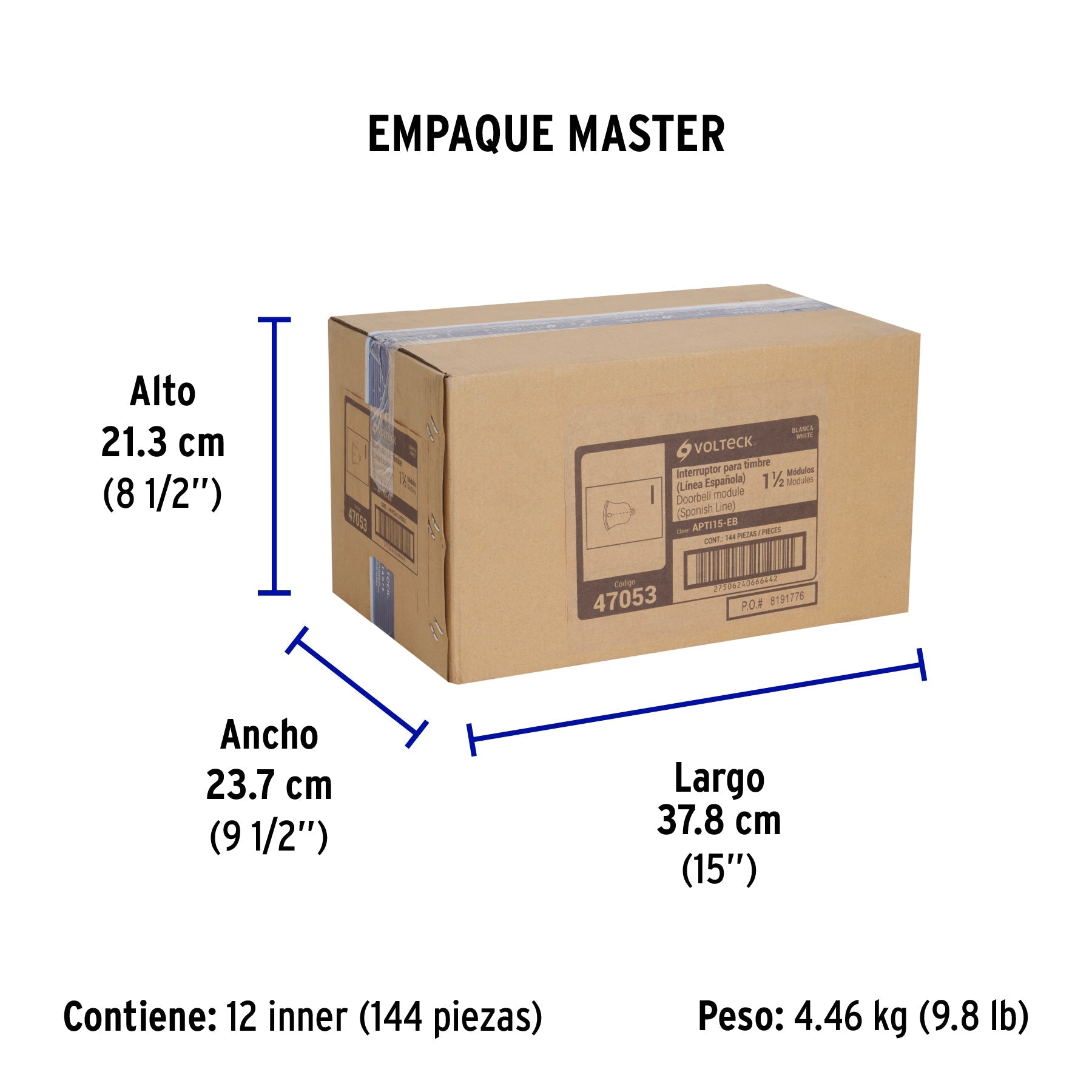 Interruptor para timbre, 1.5 módulos, línea Española, blanco - Empaque
